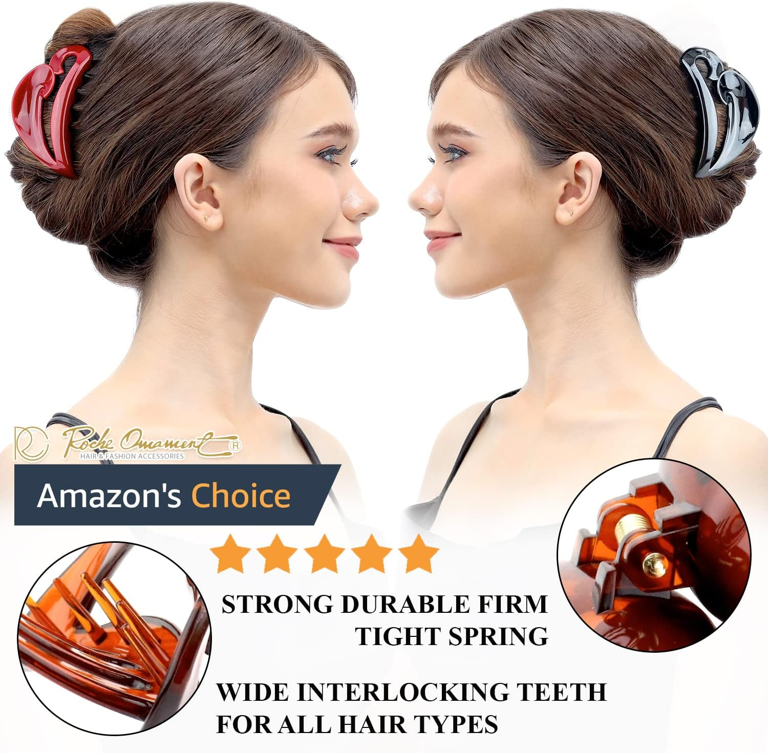 RC ROCHE ORNAMENT 6 Pcs Womens Hair Clips Claws Jaw French Barrette Clutcher Interlocking Teeth Strong Hold No Slip Grip Clasp Clamp Minimal Beauty Fashion Accessory, Large Jelly Sweet Multicolor - Jelly Sweet Multicolor image number 2