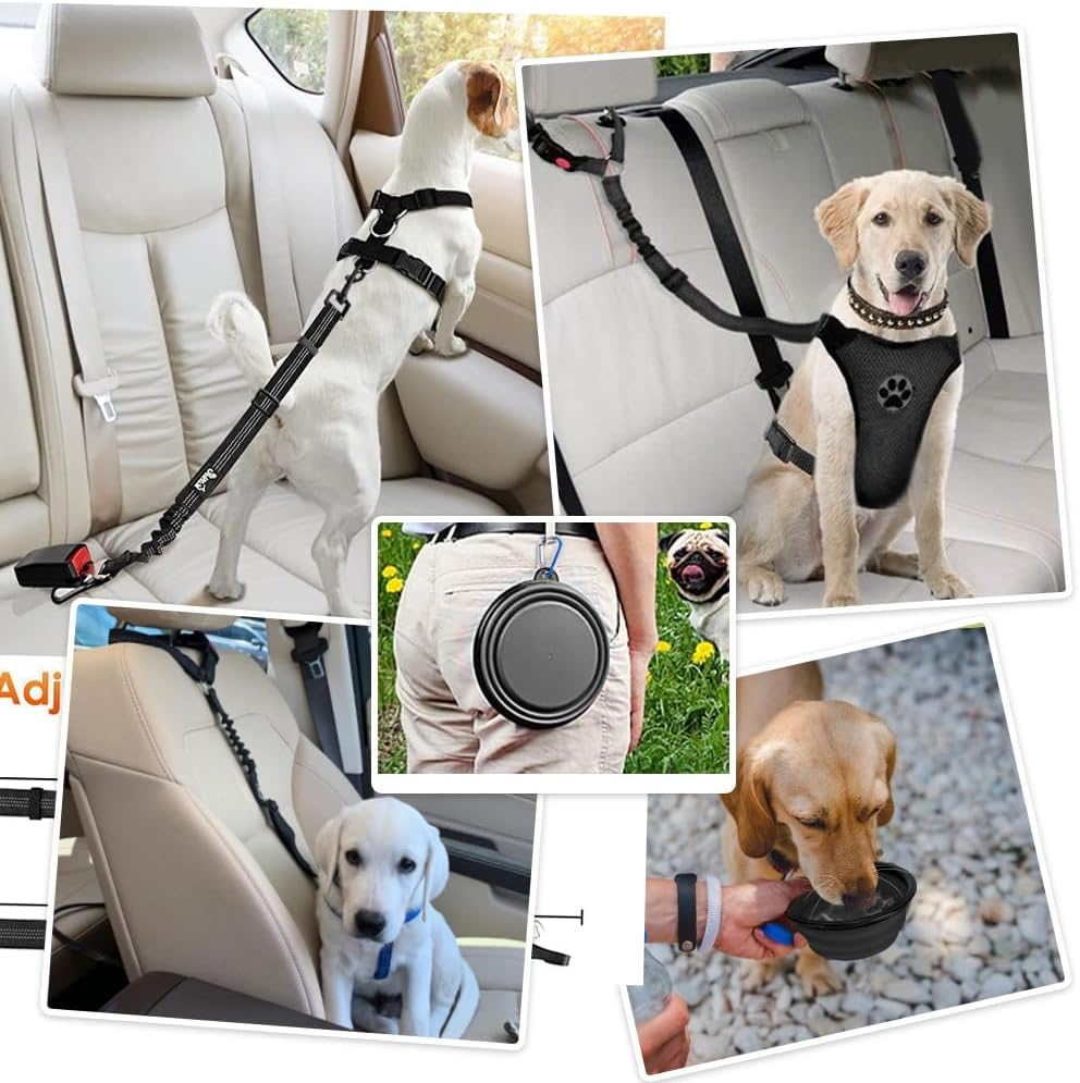 Slowton Dog Seatbelt Leash for Cars, 2 Pack Pet Safety Car Seat Belt with Adjustable Buckle & Reflective Bungee, Connect Dog Harness in Vehicle Car Dogs Restraint Travel Daily Use image number 6