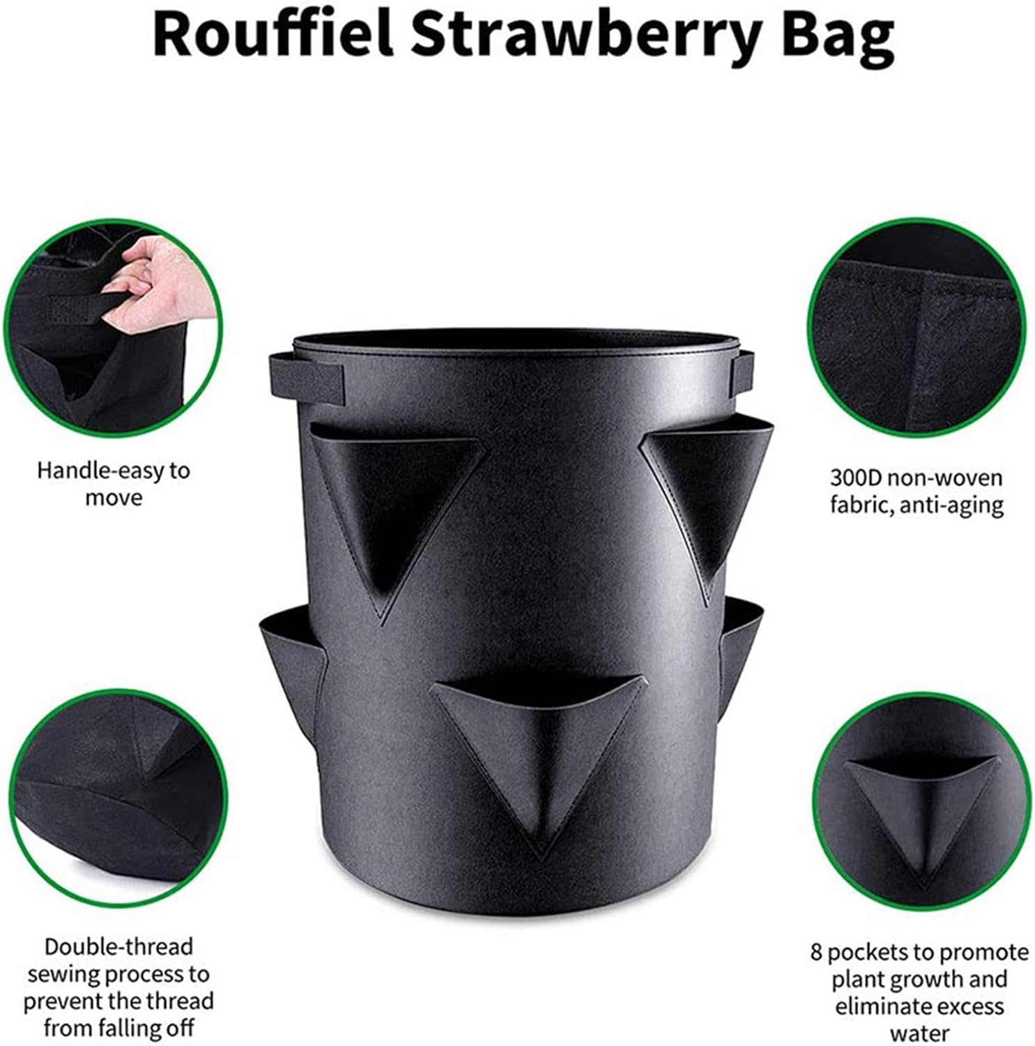 Strawberry Bags for Growing - Foldable Strawberry Growing Kit Non-Woven Fabric Strawberry Pot,Thickened Garden Grow Bags Strawberry Plant Bag for Fruits Vegetables image number 1