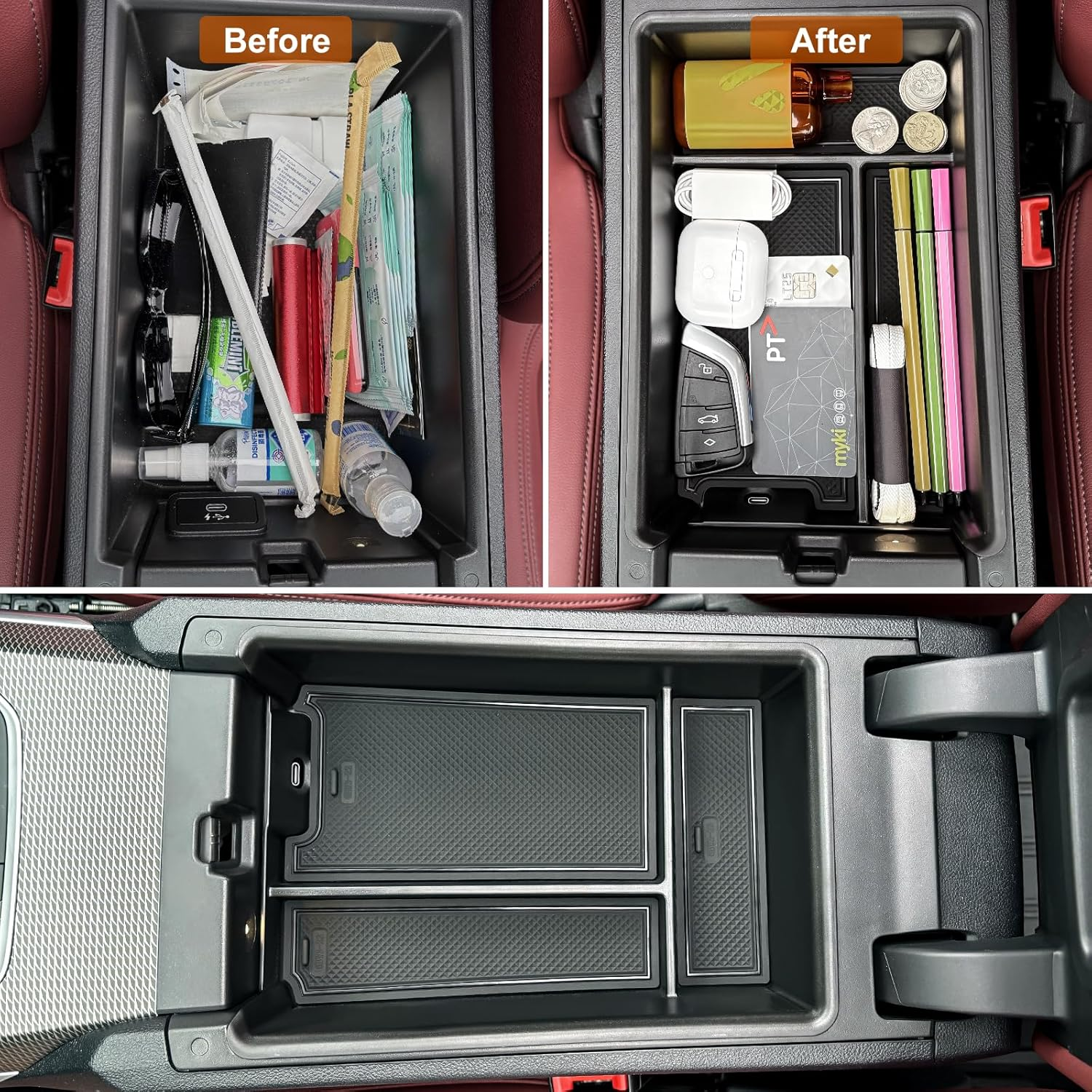 Center Console Organizer Fits G-Chassis BMW 3 & 4 Series, 330I M340I G20/G21 2019-2025, I4 430I M440I G22/G23/G26 2021-2025, M3 G80, M4 G82/G83, Organized Tray and Silicone Pad for Neat Storage