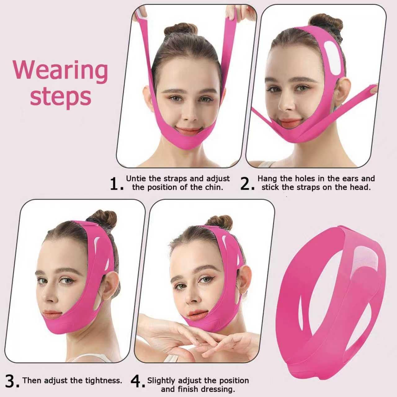 V Line Lifting Mask, V-Line Mask, Dual Lifting Sculpting, Reusable Chin Strap for Sleeping, Face Toning Belts, Double Chin and Sagging Shape and Tighten Face, Jaw Exerciser (Rose) image number 4
