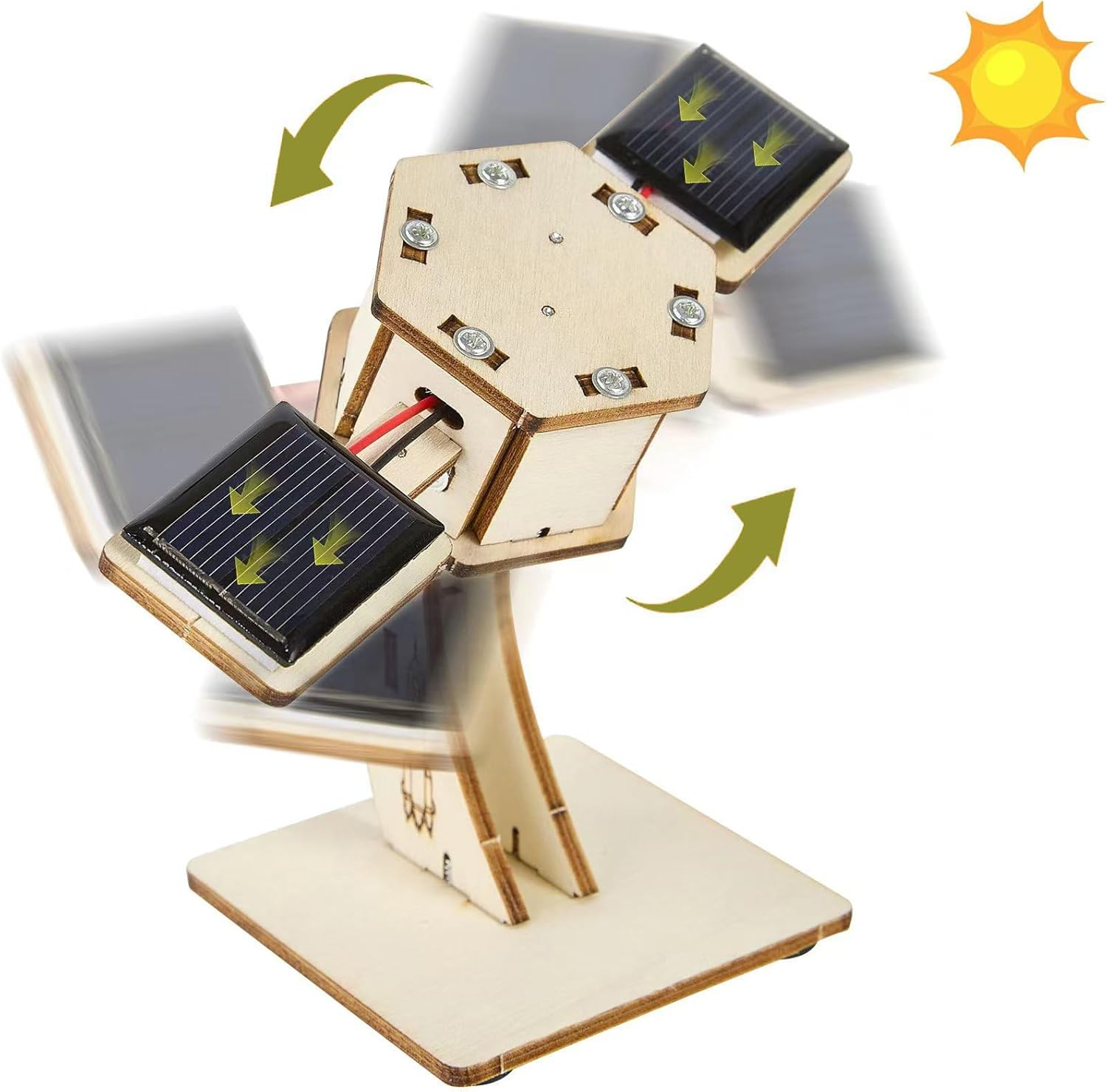 Solar Powered Wooden Puzzles,Rotating Satellite,Diy Assembly 3D Construction Toy,Stem Educational Science Craft Model Kit,Craft for Kids,Handmade Wood House for Children Ages 8-12 image number 1