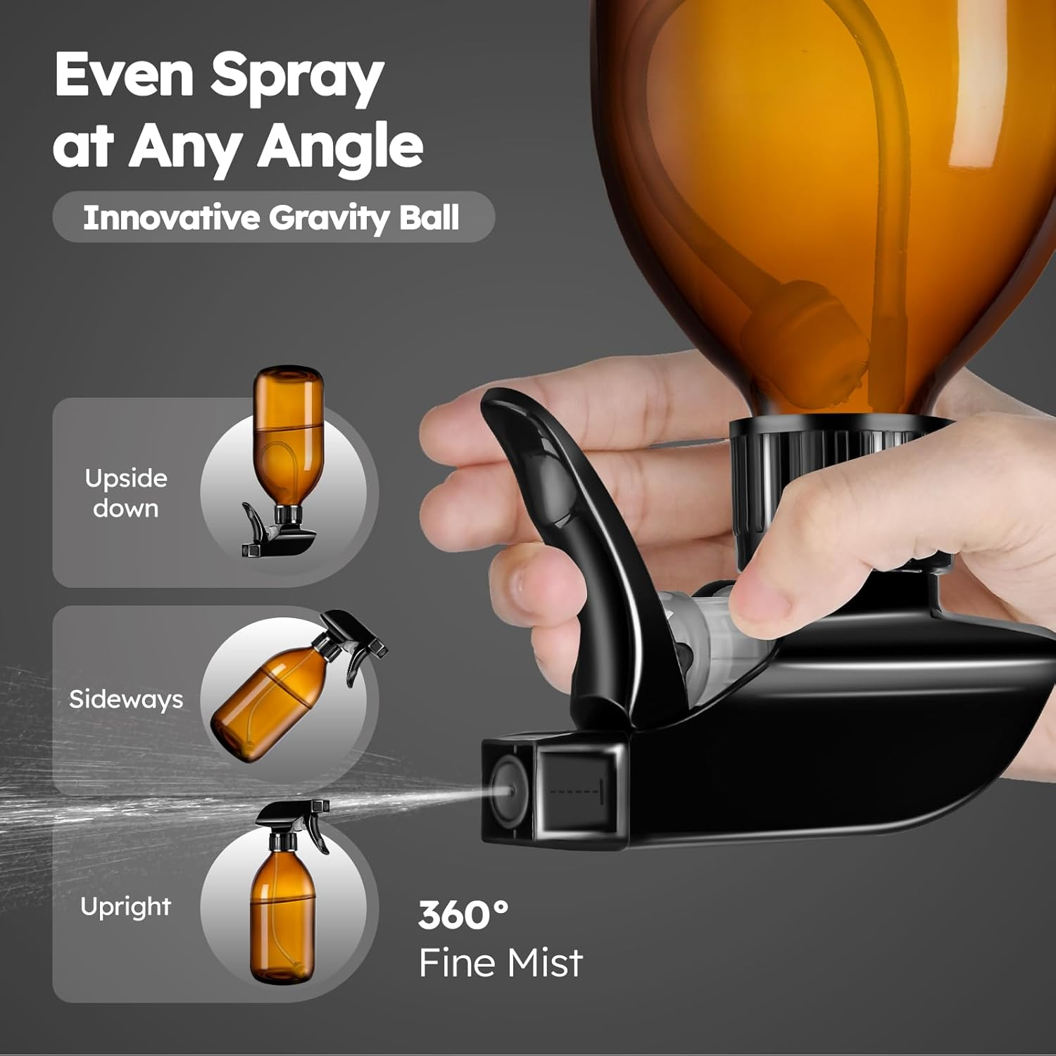 Tecohouse 2 Pack Amber 360&deg; Glass Spray Bottles Clear, 16 Oz Empty Refillable Containers with Adjustable Spray Nozzles, Spray Bottles for Cleaning Solutions and Plants image number 6