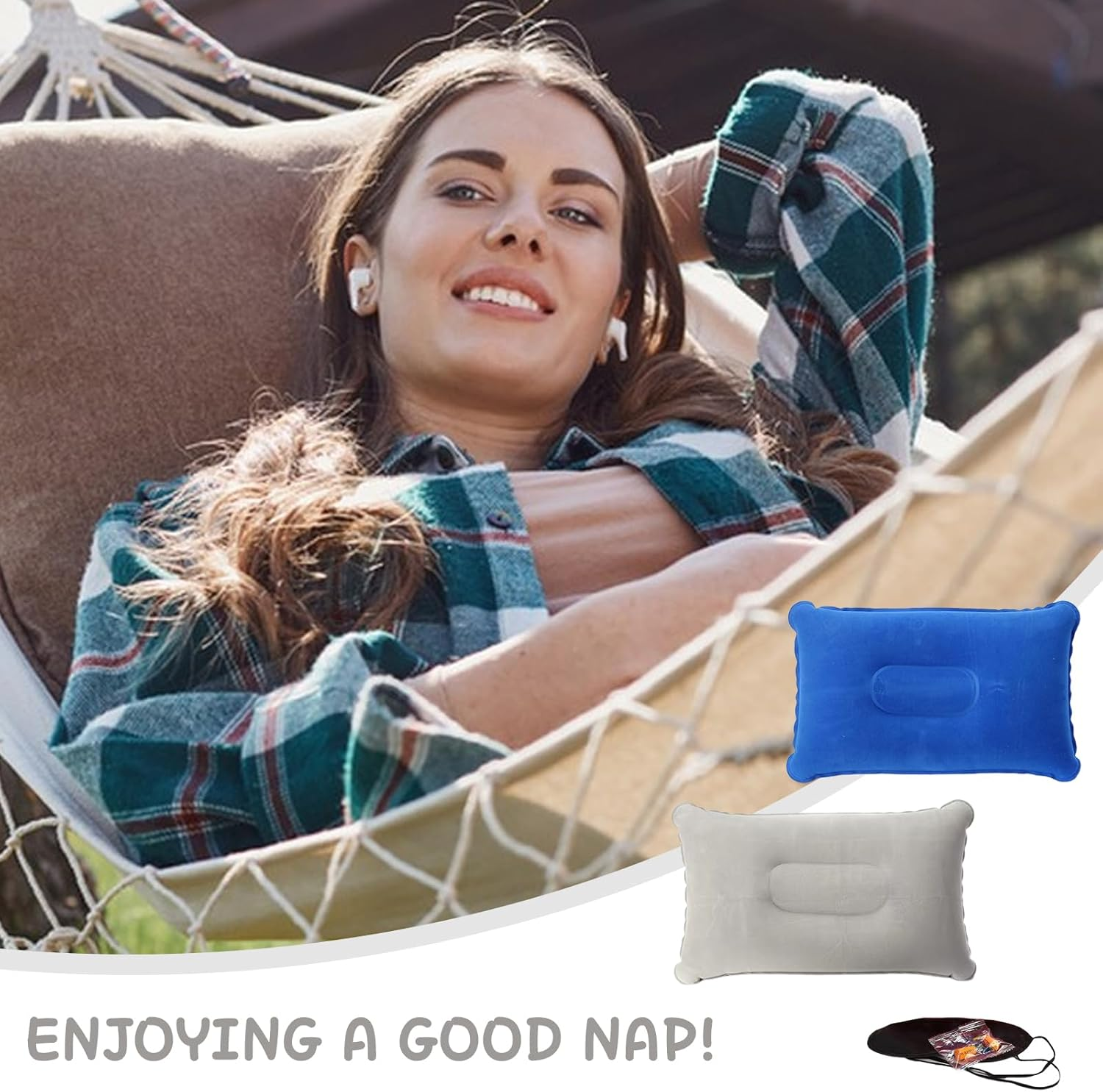 YSHIGUING 2Pcs Inflatable Pillow 34 * 22Cm, Soft Portable Beach Sunbed Pillow Air Inflatable Neck Pillow Water Resistant for Traveling Outdoor Fishing Airplane (Pink and Sky Blue) image number 1