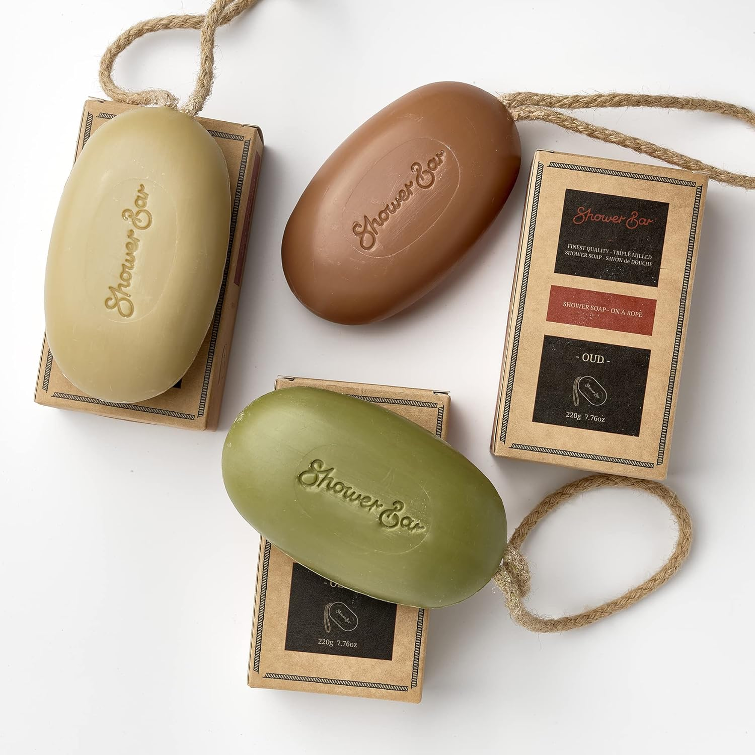 Oud Scented Soap on a Rope - 220G Natural Solid Body Wash Bar for Travel & Home - Long Lasting, Vegan, Plastic-Free, Eco-Friendly & Moisturizing image number 5