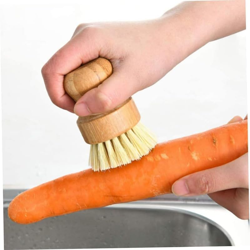 2-Pack Natural Bamboo Palm Pot Brush &ndash; Durable Union & Tampico Fiber Scrubber for Pots, Pans & Vegetables, Eco-Friendly Dish Cleaning Kit image number 4