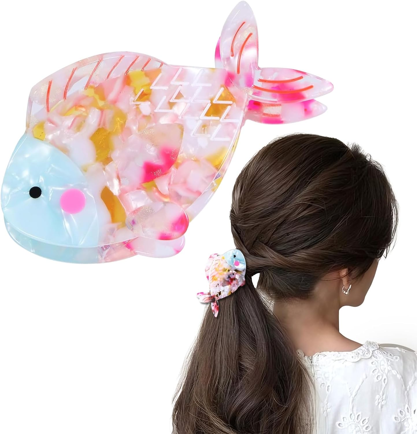 Acrylic Fish Hair Claw Clip, Unique Fashion Small Acetate Claw Clip, Cute Ocean Animal Hair Accessory for Women & Girls with Thick or Thin Hair, Gift for Beach Lovers & Ocean Enthusiasts image number 2