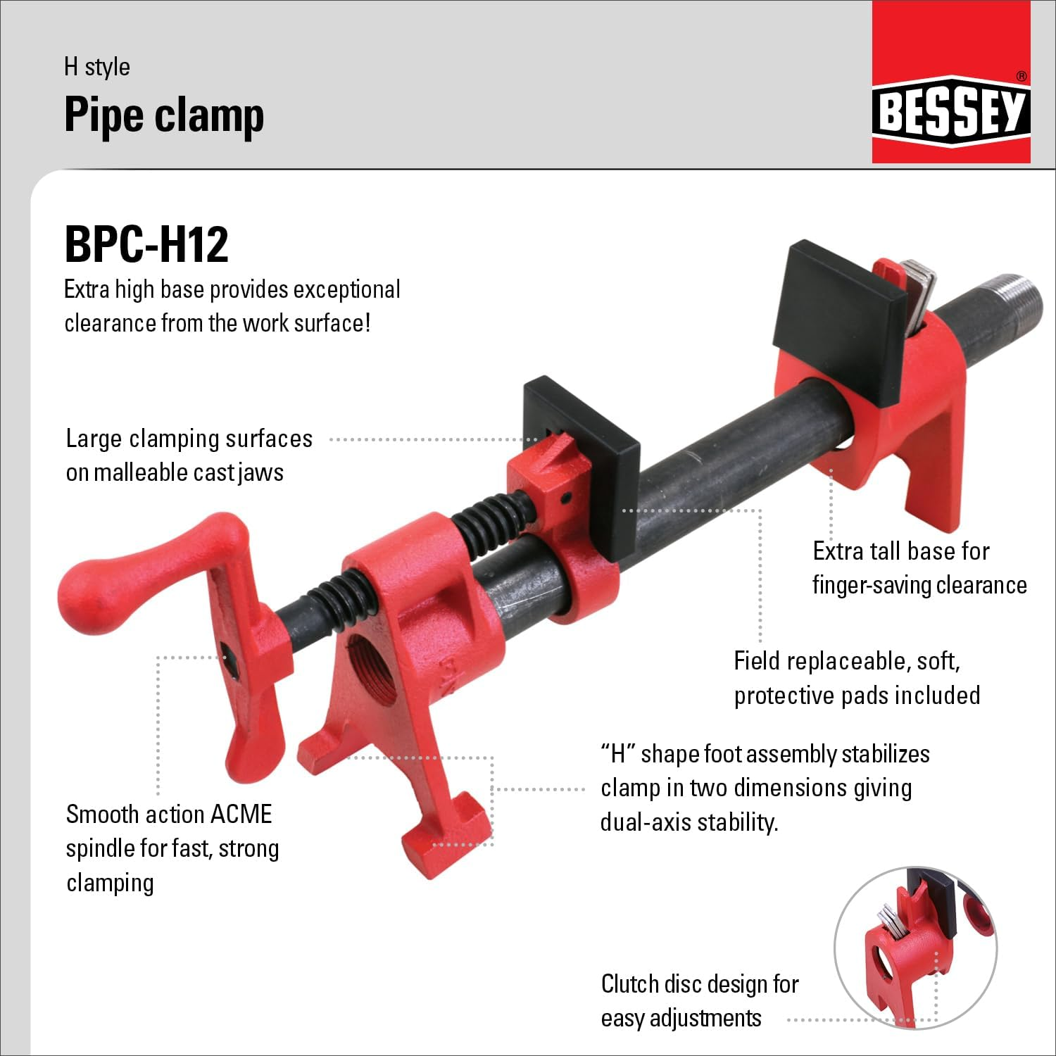 Bessey BPC-H12 1/2-Inch H Style Pipe Clam image number 1