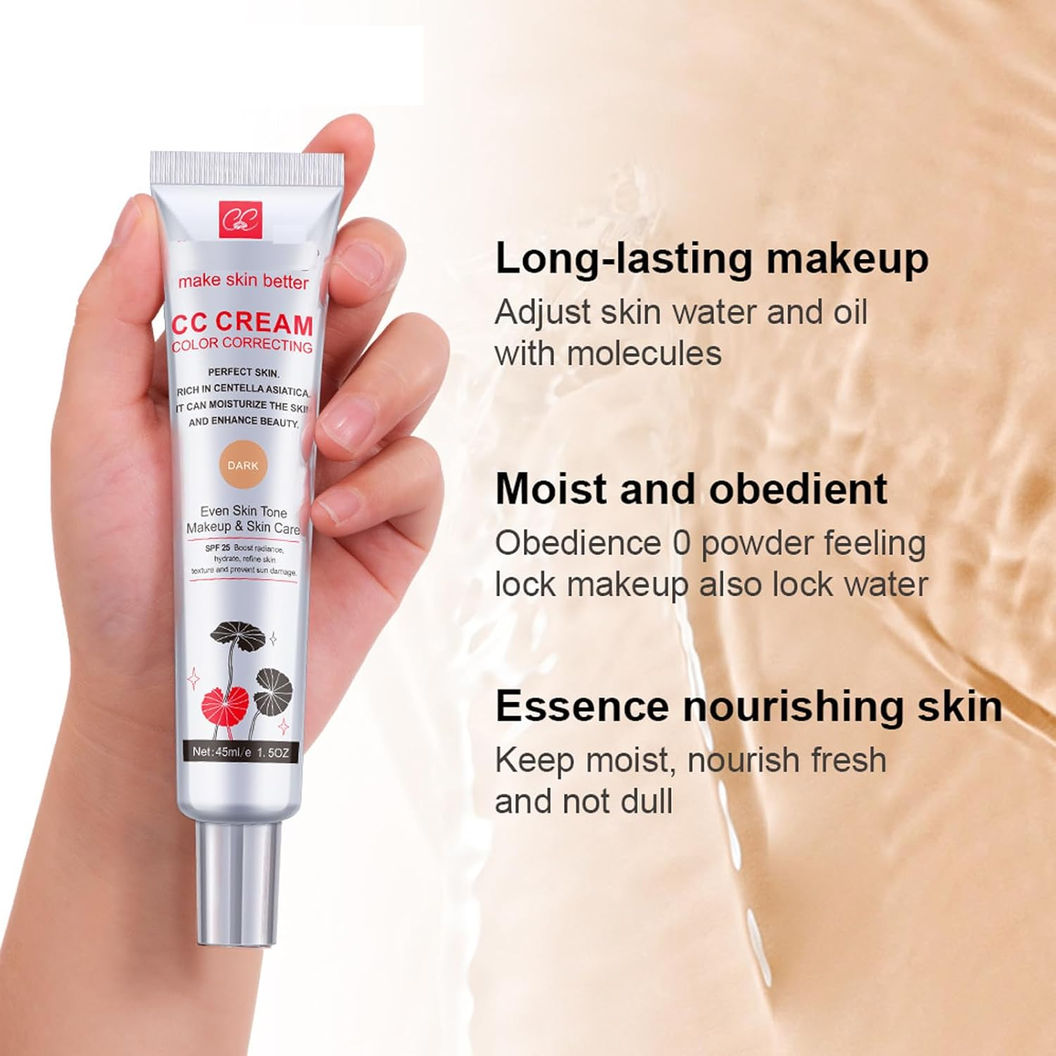 CC Cream-Colour Changing and Correcting Foundation with Centella Asiatica,Light Shade for Moisturizing & Even Skin Tone, Makeup and Skin Care, 1.5Oz/45Ml image number 6