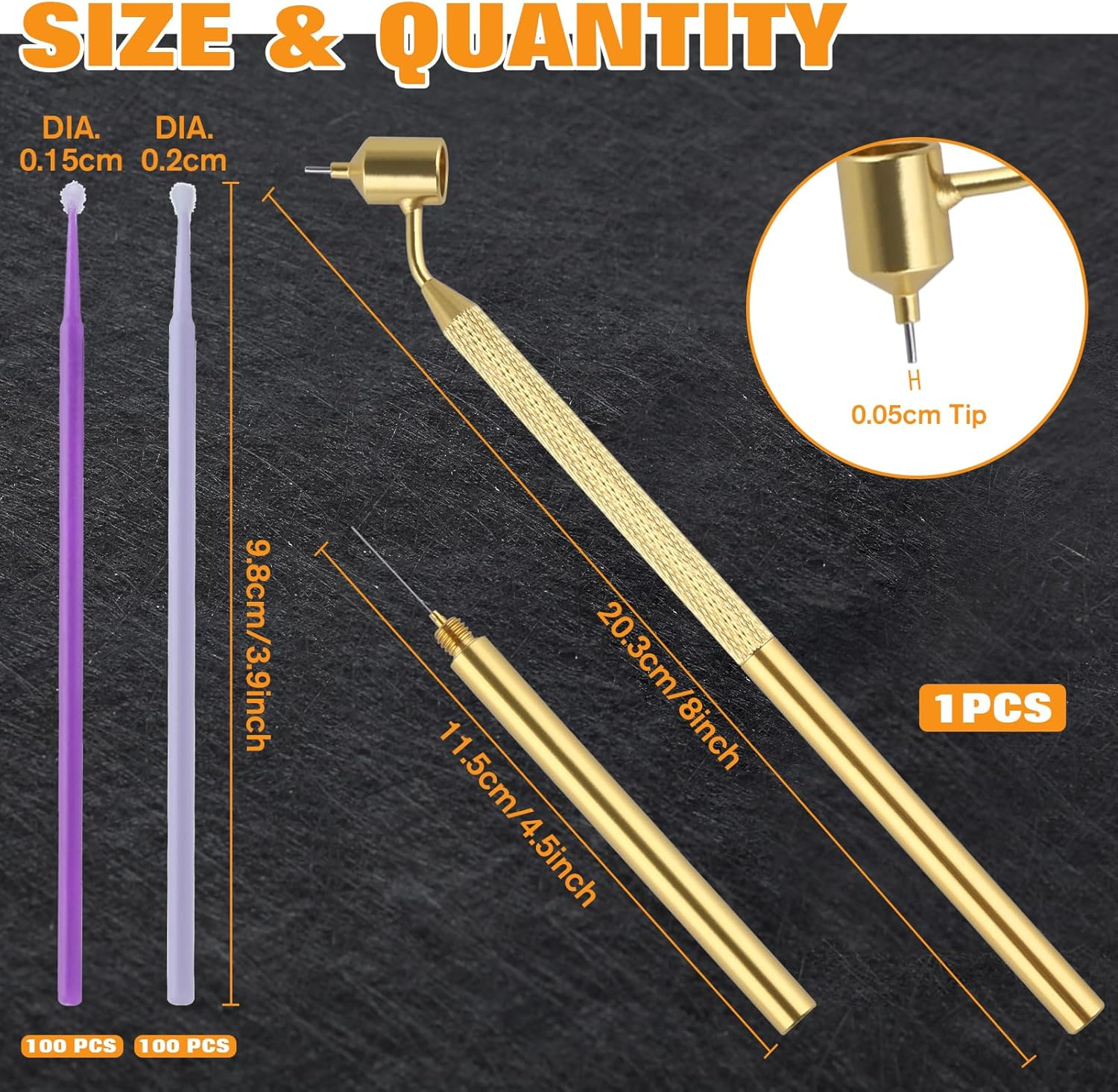 200 Pack Touch up Paint Brushes with Gold Detailing Fine Line Fluid Writer Paint Applicator Pen, Disposable Micro Applicators for Automotive Paint Chip Scratch Repair Clearance (1.5, 2.0Mm)