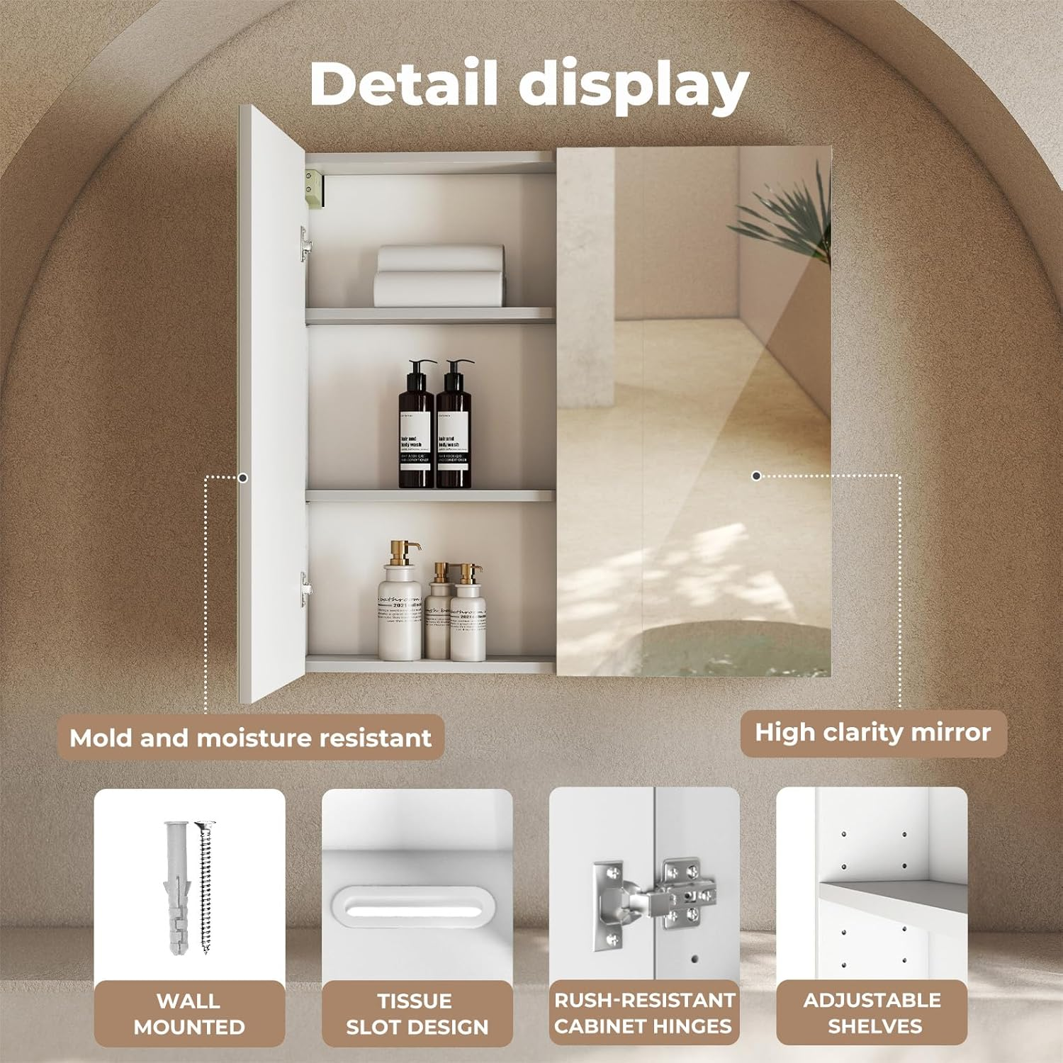 Levede Bathroom Mirror Cabinet,Wall Mounted 750X150X720Mm White Storage Unit with Cupboard 5X Magnifying Mirror and Tissue Slot Shaving Vanity Organizer for Toilet Washroom Bedroom Makeup Essentials image number 3