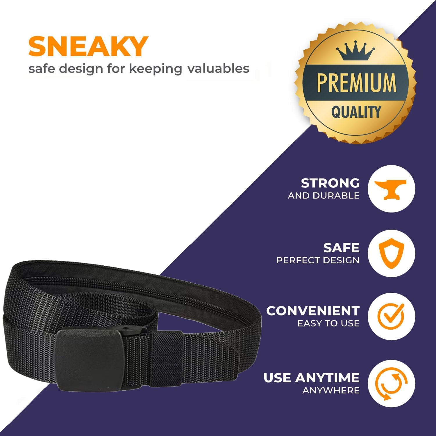 Security Money Belt with Hidden Money Pocket - Nylon Tactical Belt for Men & Women with Zinc Alloy Buckle - Anti-Theft Wallet, Black, Large - 44 (Fits 42-46 Inch Waist) image number 6