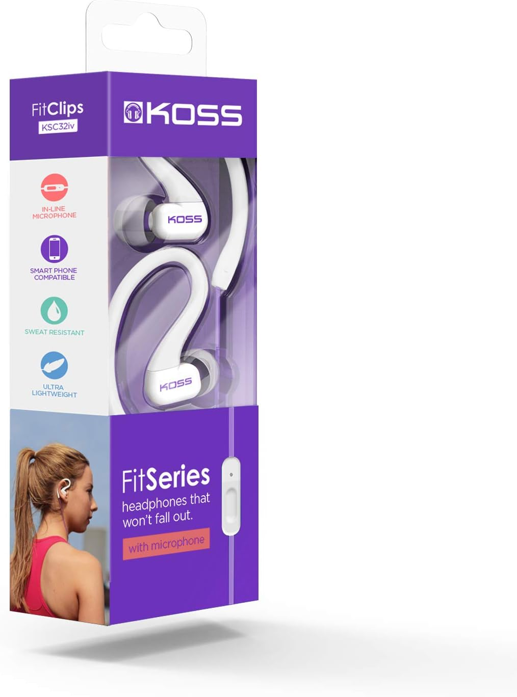 Koss Ksc32I V Sport Clip Headphones, Violet - Grey image number 2