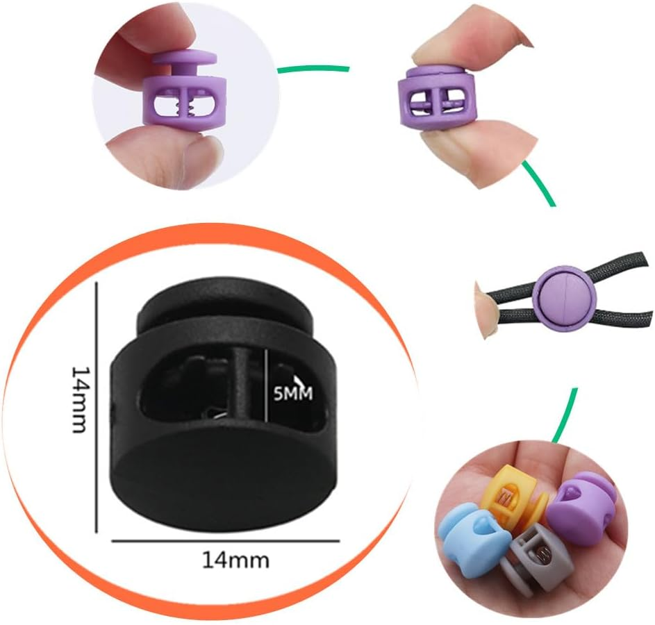 Plastic Spring Cord Locks Double Hole Cord Fastener,Granmagazz 100 Pcs Double Hole Drawstring Clamp, Double Barrel Cord Lock Draw, Spring Toggle Stopper for No Tie Shoelaces Paracord Hoodies Pants