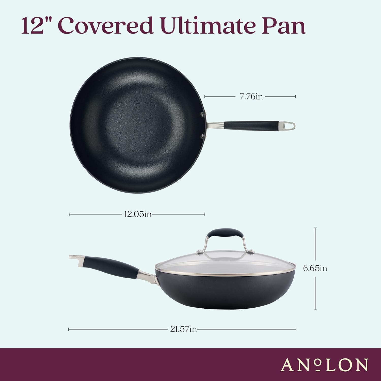 Anolon Advanced Home 30Cm Covered Ultimate Pan &ndash; Nonstick Frypan with Lid, Hard Anodised Cookware, Oven Safe to 200&deg;C, Deep Onyx Finish, Suregrip Handle, Durable & Stylish image number 6