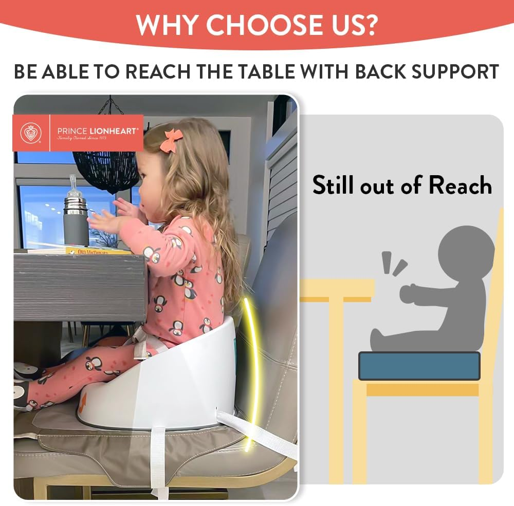 Prince Lionheart Kids Booster Squish Seat, Lightweight Portable Booster Seat, Three-Point & Dual-Strap for Most Dining Chair, Perfect for Kids 18M+ to 5 Years or 60Lbs(Grey) image number 6