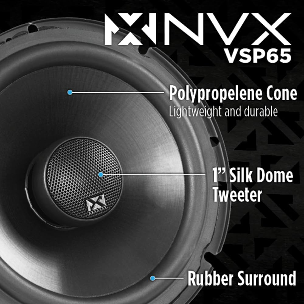 NVX&reg; VSP65 6.5" Premium Car Speakers, 600W Max, 200W RMS, 2-Way 6-1/2 Inch Coaxial W/ 1" Silk Dome Tweeters & Built-In X-Overs, Easy to Install in Cars/Trucks/Doors (Pair) image number 1