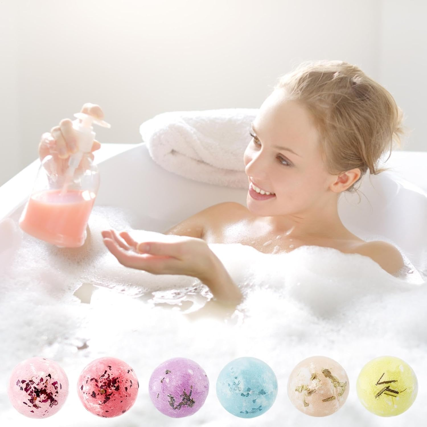 Bath Ball,Natural Shower Balls - Natural Bath Balls Set for Skin Nourishing, Bubble Shower Balls Set of 6, Relaxing Bath Balls image number 1