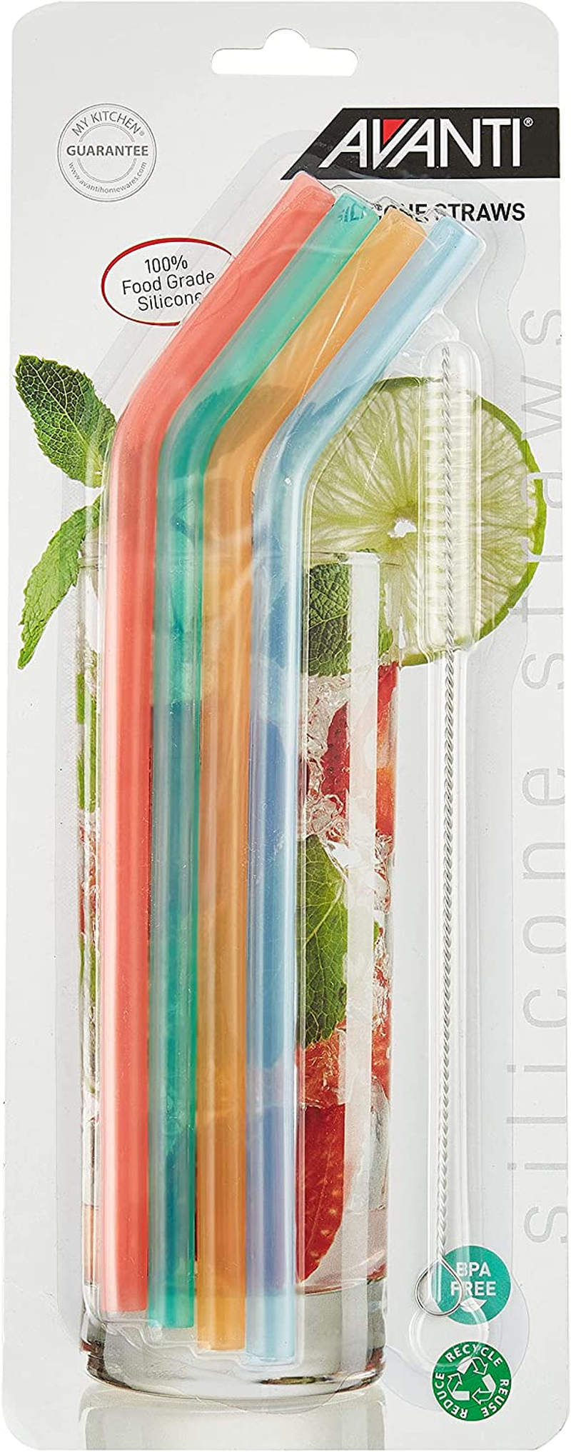 Avanti 14913 Silicone Straws with Cleaning Brush 4 Piece Set, Multicolour image number 1