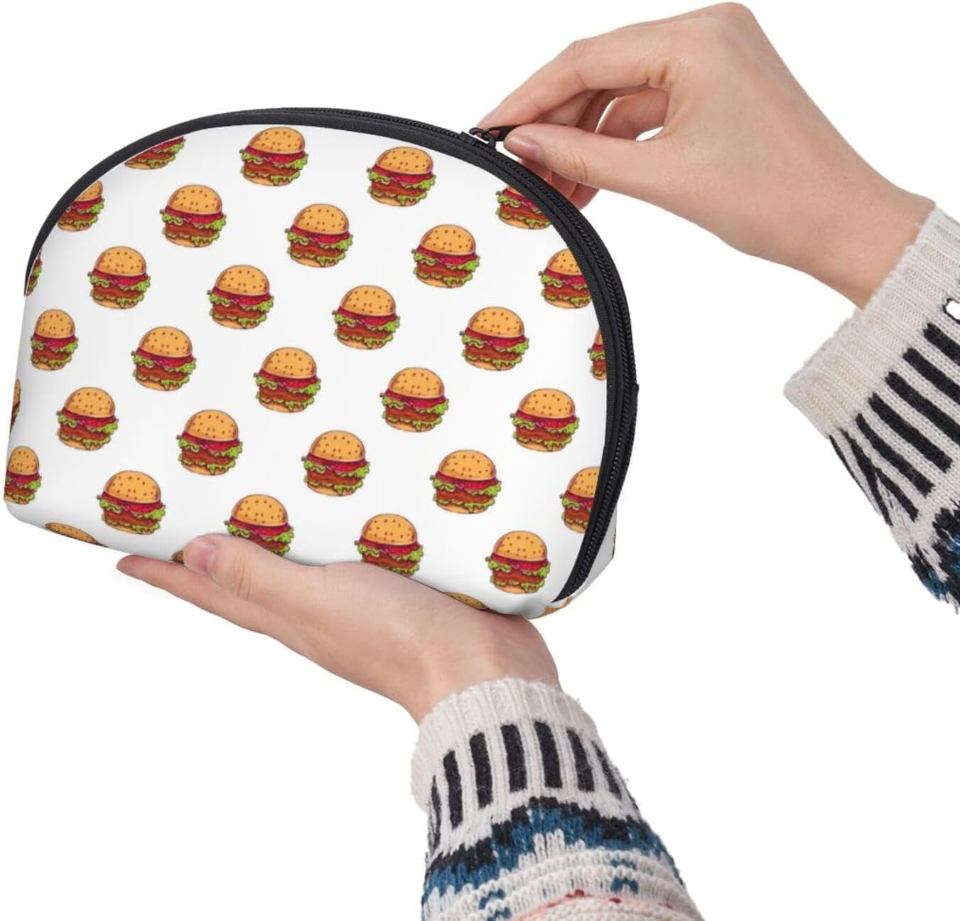 Cozimangoe Coin Pouch Makeup Bags Set, 2 Piece Shell Shape Cosmetic Bag with Pockets for Daily Travel Handbag Lipstick Keys Toiletry, Personalized Burgers image number 6