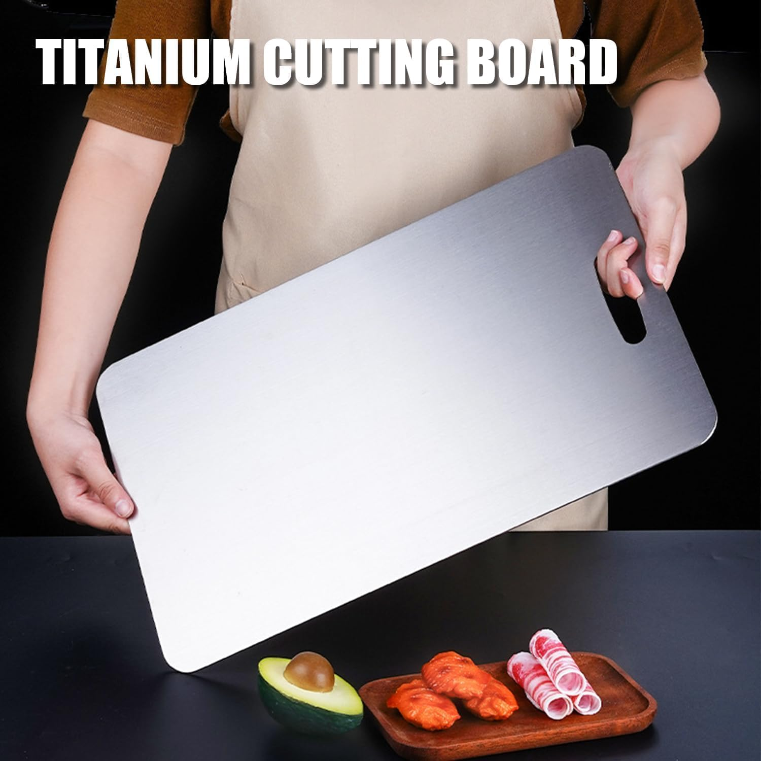 Titanium Cutting Board - 100% Pure Double Sided Mat for Kitchen - Cutting Edge Hygiene & Durability for Meat, Fruit & Vegetable (L) image number 3
