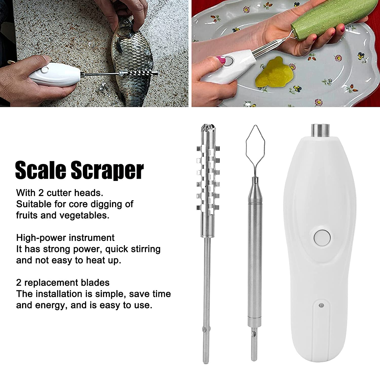 Electric Scale Scraper Portable Vegetable Corer with Replaceable Blade Fruit Digging Tool Fish Descaler for Home Kitchen image number 3