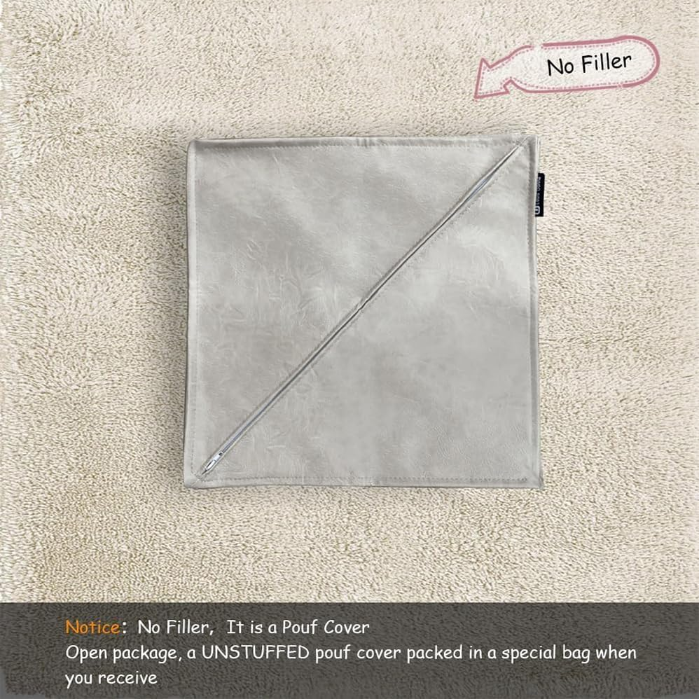 Betterlifewj Unstuffed Pouf Footstool Cover Handmade Faux PU Leather Moroccan Footrest Cover for Living Room Storage Clothes Blancket Balcony Office Outdoor Square Beige image number 4