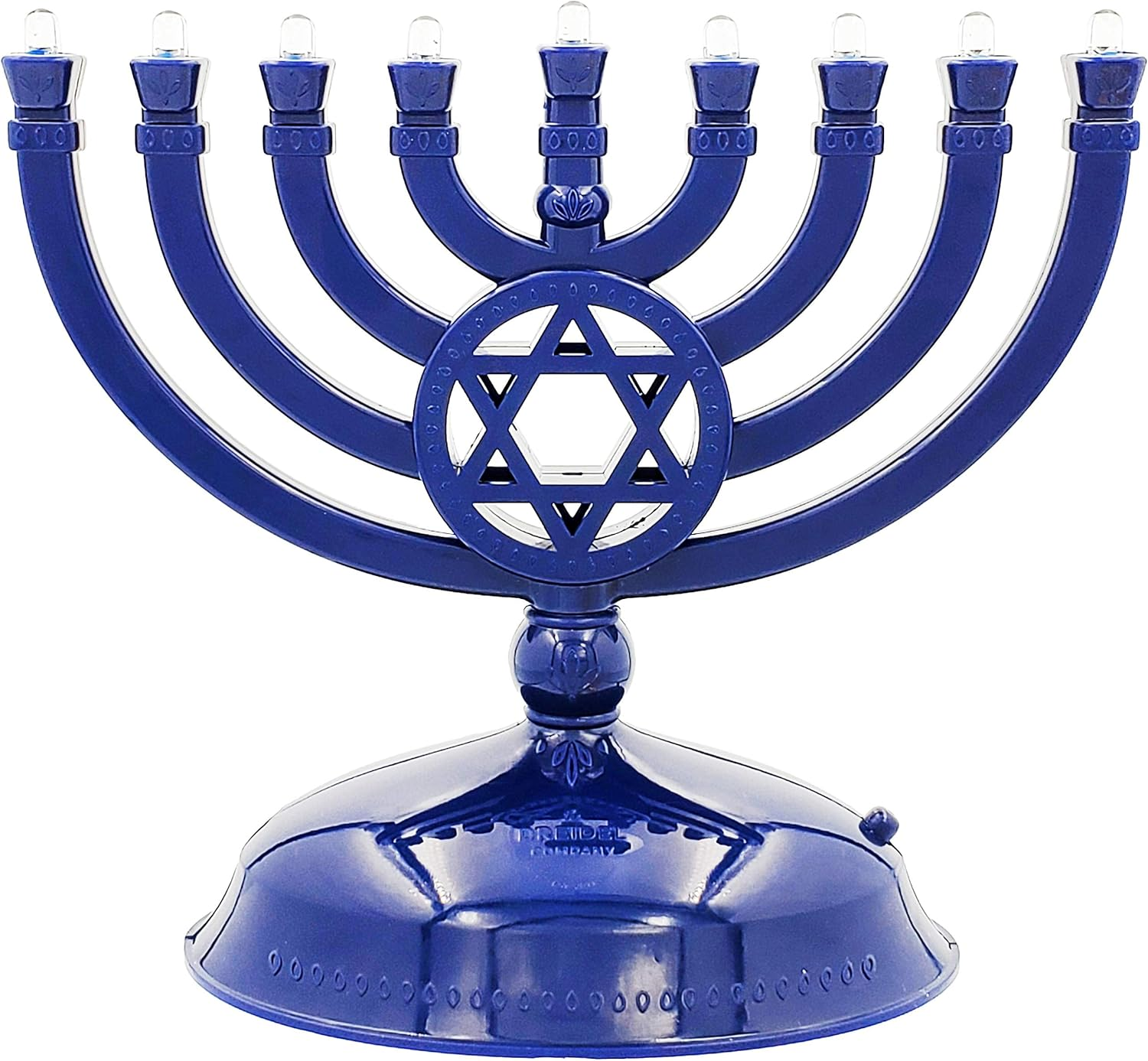 The Dreidel Company Mini Electric Menorah Traditional LED Travel Menora, Batteries or USB Powered, Micro USB 4' Cable Included (Blue)
