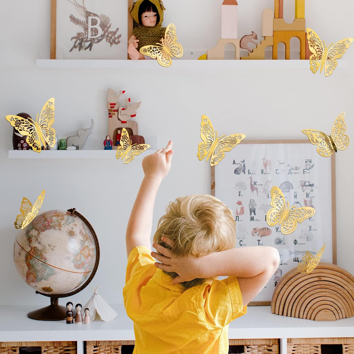 72Pcs 3D Butterfly Wall Decor, Gold Butterfly Decorations 3 Styles 3 Sizes, Butterfly Party Birthday Cake Decorations, Gold Butterfly Wall Stickers for Girls, Kids, Nursery, Wedding Decor image number 2