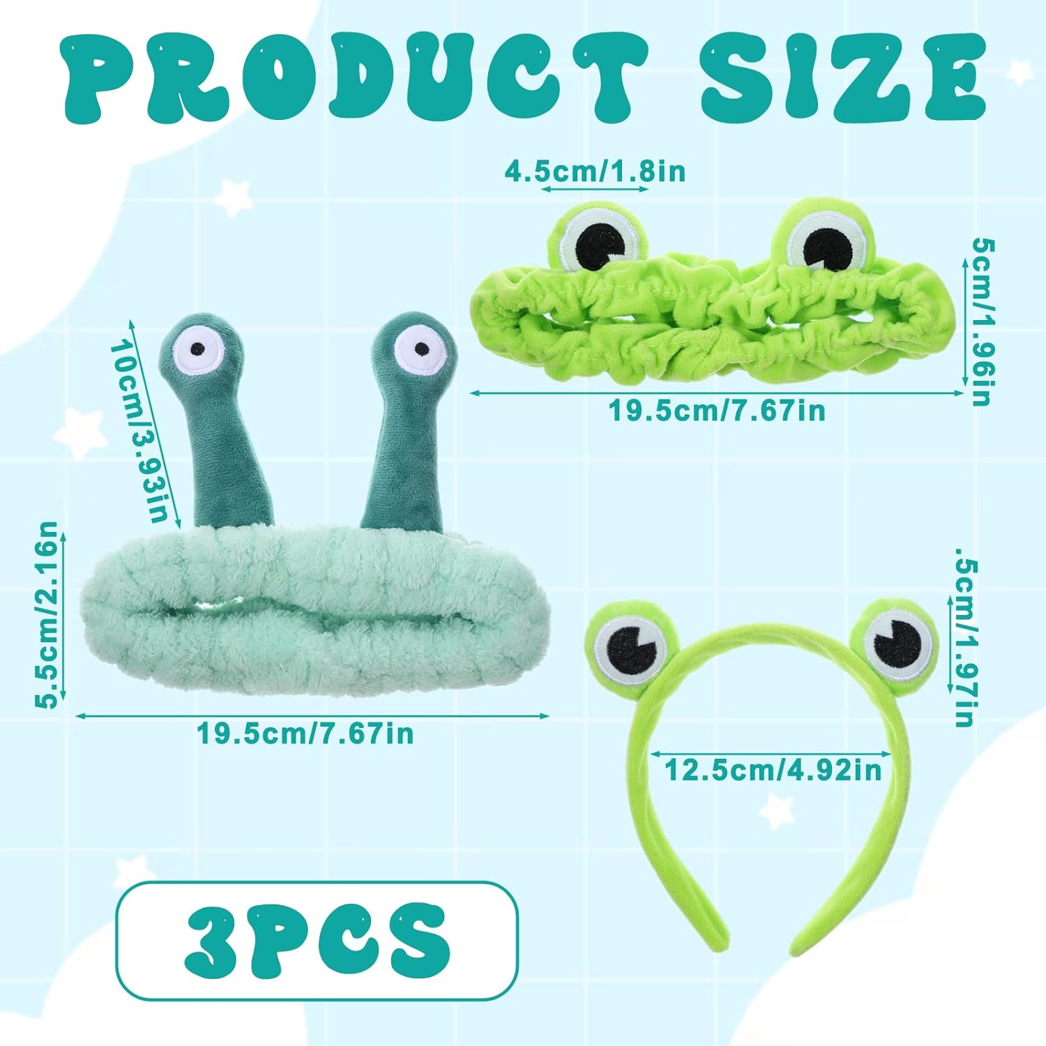 5 Piece Spa Headband Face Makeup Snail Cartoon Cute Hair Accessories Green Frog Eye Elastic Headband Skin Care Headband for Women Face Wash Skin Care Funny Gift image number 1