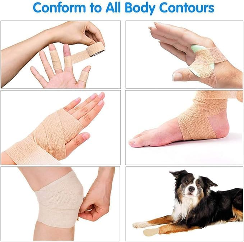 12 Rolls Self Adherent Wrap Tape, 1'' X 5Yards Medical Cohesive Bandages Flexible Stretch Breathable Wrap Rolls, Athletic Strong Elastic First Aid Tape for Sprain Swelling Sports image number 4