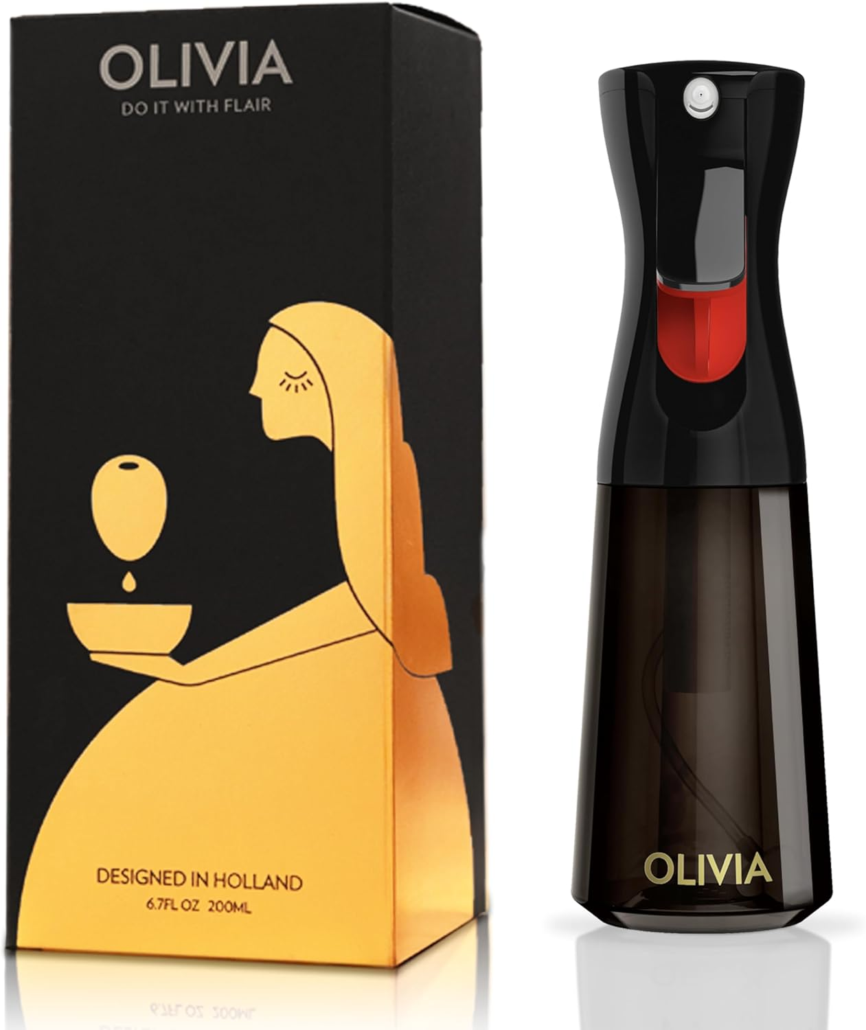 FLAIROSOL OLIVIA Oil Sprayer for Cooking, 200Ml Glass Olive Oil Sprayer, Continuous Oil Spray Bottle with Portion Control, Oil Dispenser for Kitchen, Air Fryer, Salad, BBQ (Green Bottle, Gold Print)