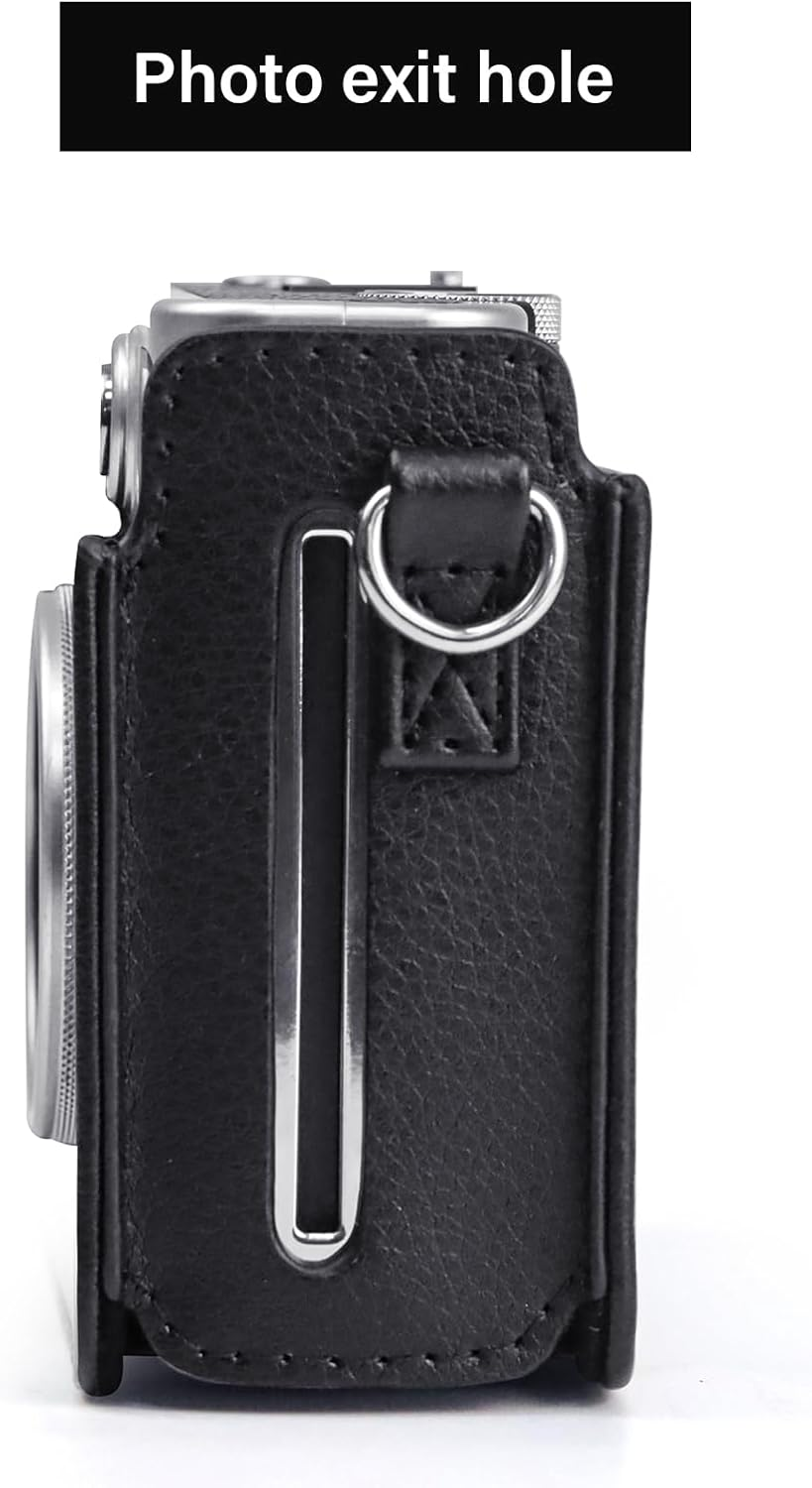 TYUANDOUER Protective Case Compatible with Fujifilm Instax Mini Evo Instant Camera, PU Leather Retro Carry Case for Fuji Instax Mini Evo with Adjustable Shoulder Strapp - Black - Silver image number 4