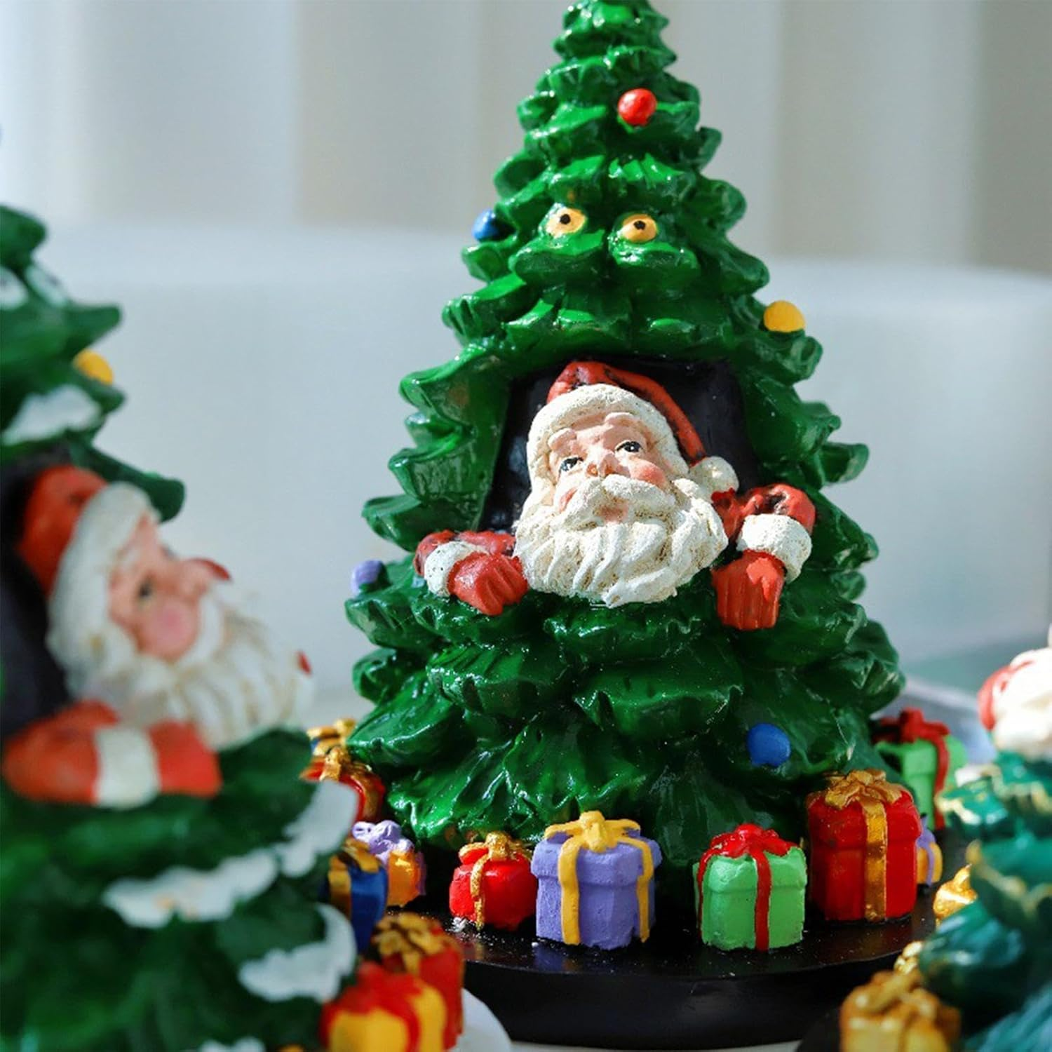 Desktop Christmas Tree - Desk Christmas Tree Santa Decor - Miniature Christmas Resin Decorations, Small Christmas Tree and Santa Ornament for Tabletop image number 3