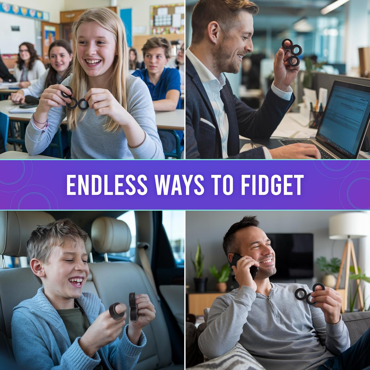 Bunmo Fidget Toys - Magnetic Fidget Rings Fidget Toy. the Fidget Ring Spins, Connects, and Separates, Making Ideal Stress Toys. image number 1