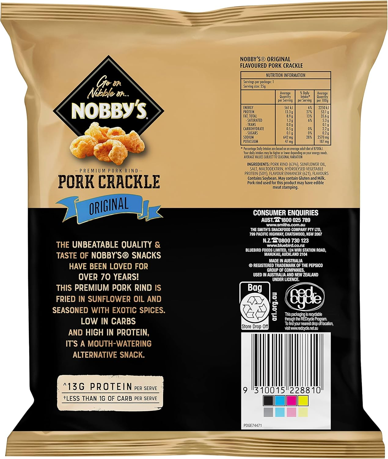 Nobby'S Pork Crackle Snack Pack Original 25G image number 1