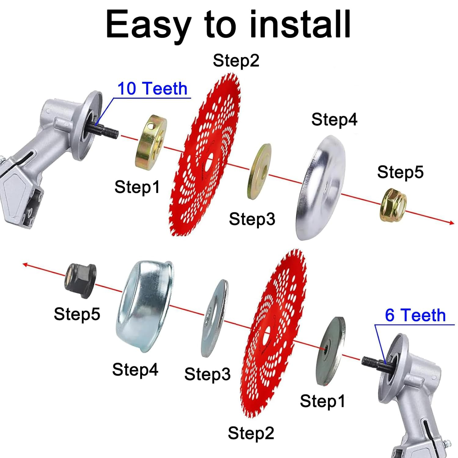 9" 36-Tooth & 10" 3-Tooth Brush Cutter Blade Set with Universal Adapter - Carbide Steel & Carbon Steel Trimmer Blades image number 5