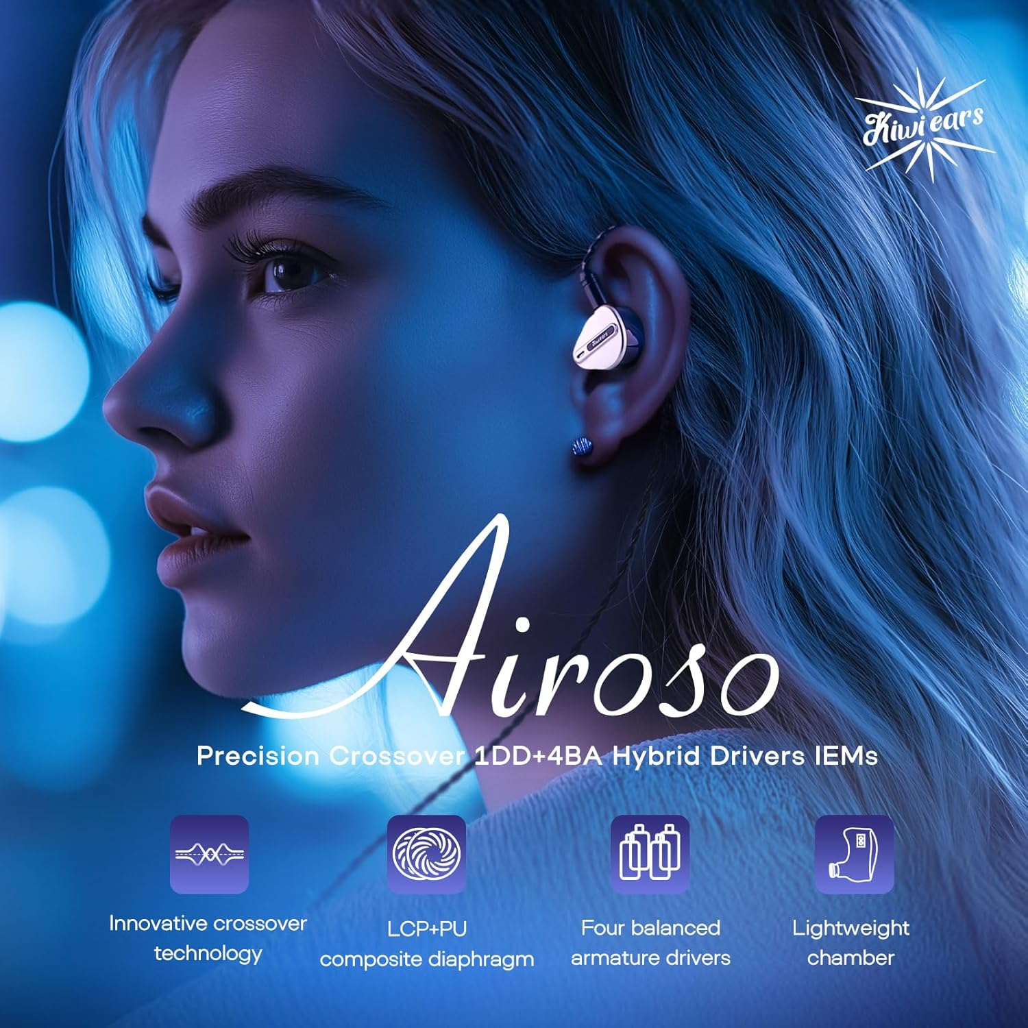 Linsoul Kiwi Ears Airoso in Ear Monitor,1Dd+4Ba Hybrid Driver IEM Earphones, Gaming Earbuds, Hifi Stereo Wired Earbuds with Detachable 2Pin Cables for Audiophiles Musicians image number 3