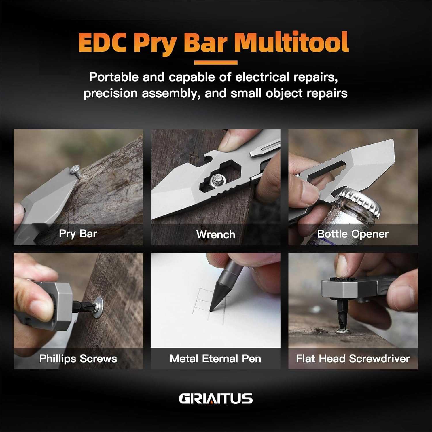 EDC Pry Bar Multitool 10 in 1 with Bi-Directional Ratchet Screwdriver & Everlasting Pen, Wrenches, Crowbar, Bottle and Box Openers - Your Versatile Companion for Everyday Carry and Camping Accessories image number 1