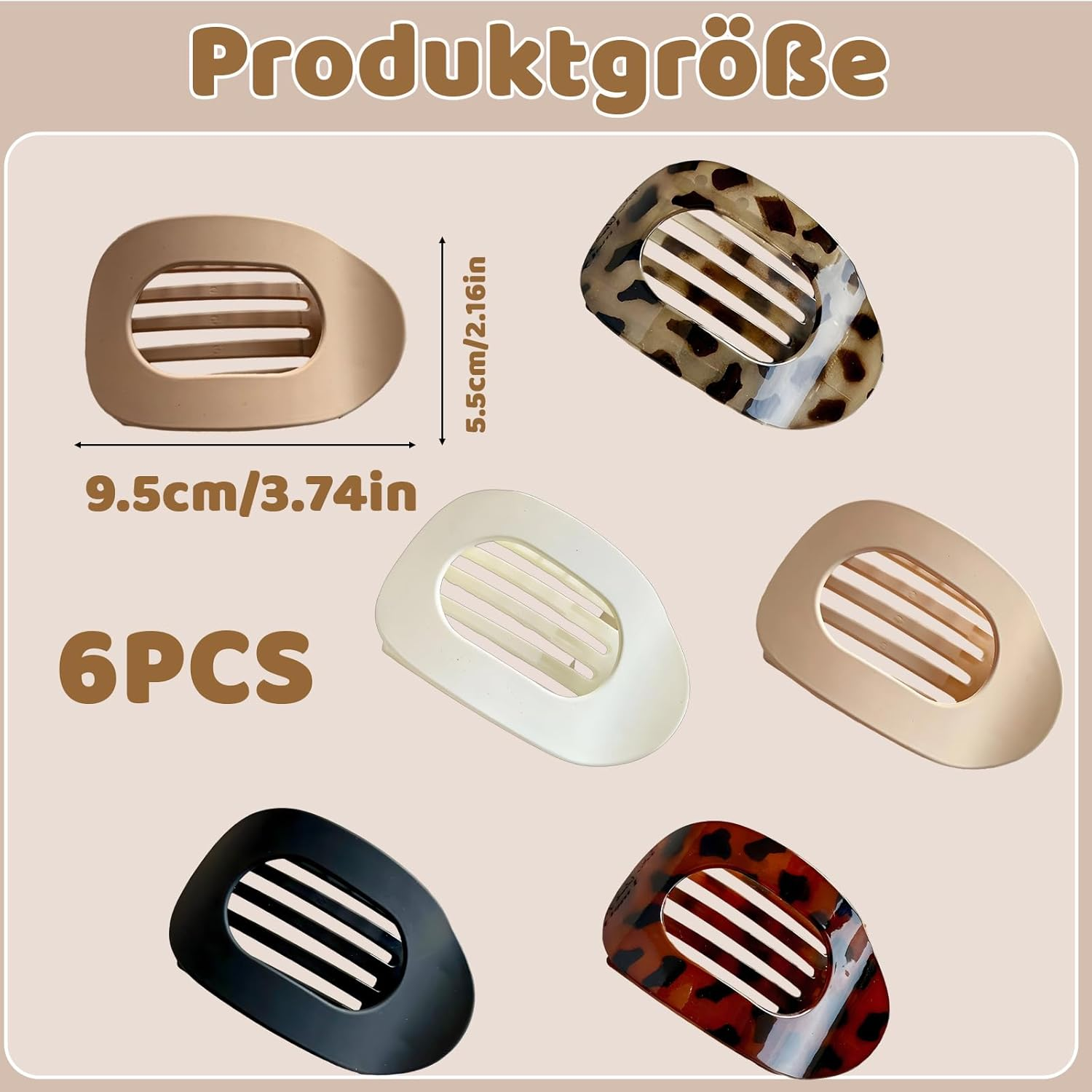 Pack of 6 Flat Hair Clips, Women'S Hair Clips, Flat with Non-Slip Hold, Duck Beak Hair Clips for Thick and Thin Hair, 9.5 Cm Elliptical Hair Clips in 6 Colours