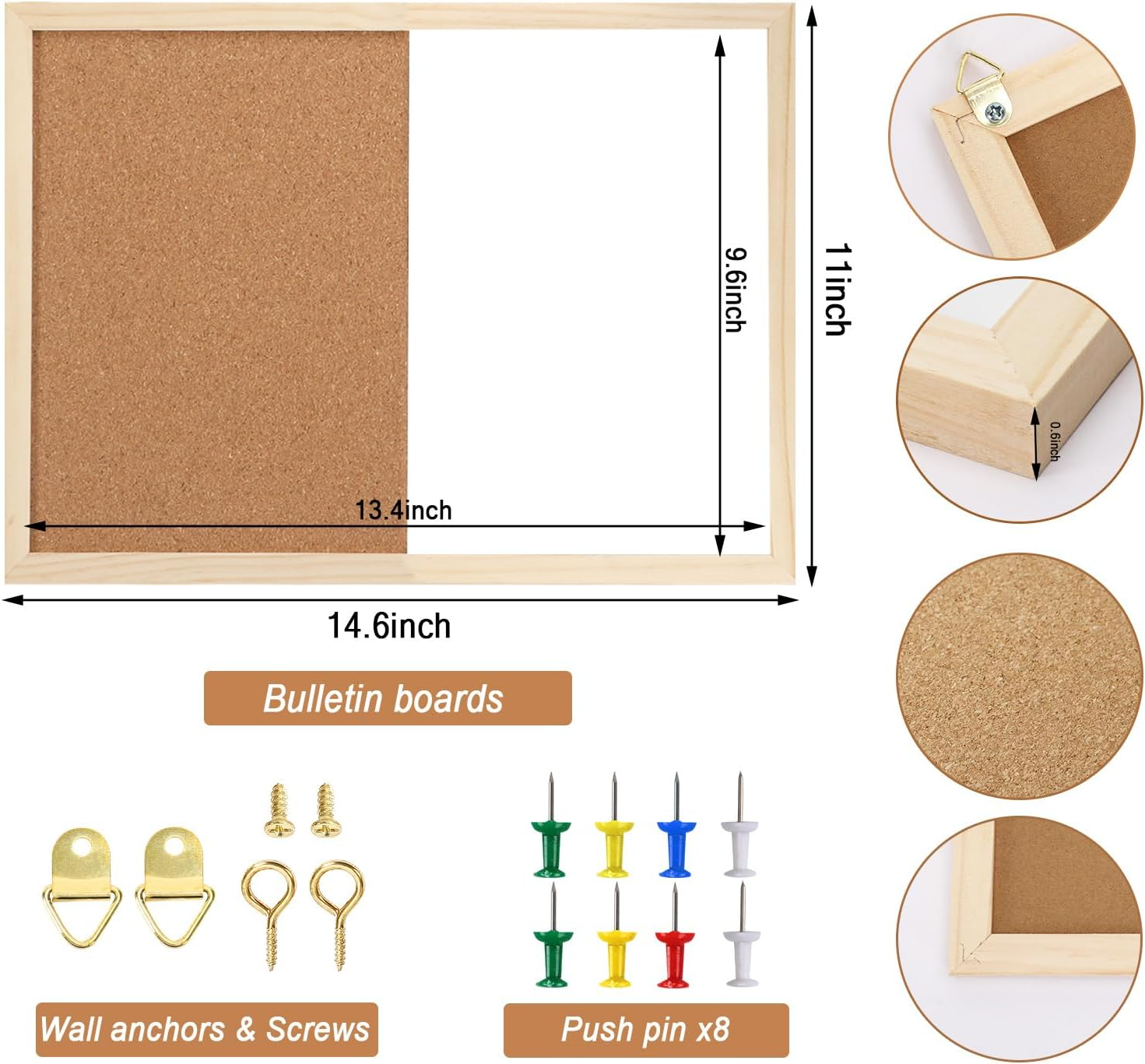 Dry Erase Cork Board Combo,Petknows Vision Board Cork and White Board Combo for Office,Wall Mounted Memo Board for Office Home and School, 14.5*11Inches, 326-5333 image number 4