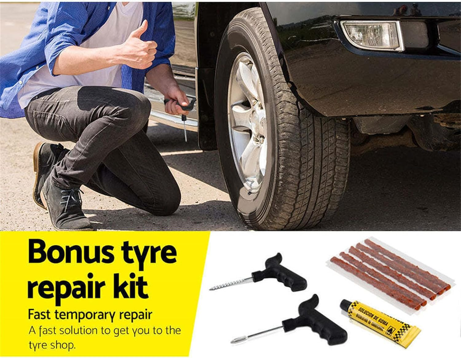 12V 150PSI Car Air Compressor Portable Tyre Deflator Inflator Pump for 4WD Car Truck with 3M Cable 3 Nozzle Adaptors Storage Box 1 Tire Repair Tool Set image number 5