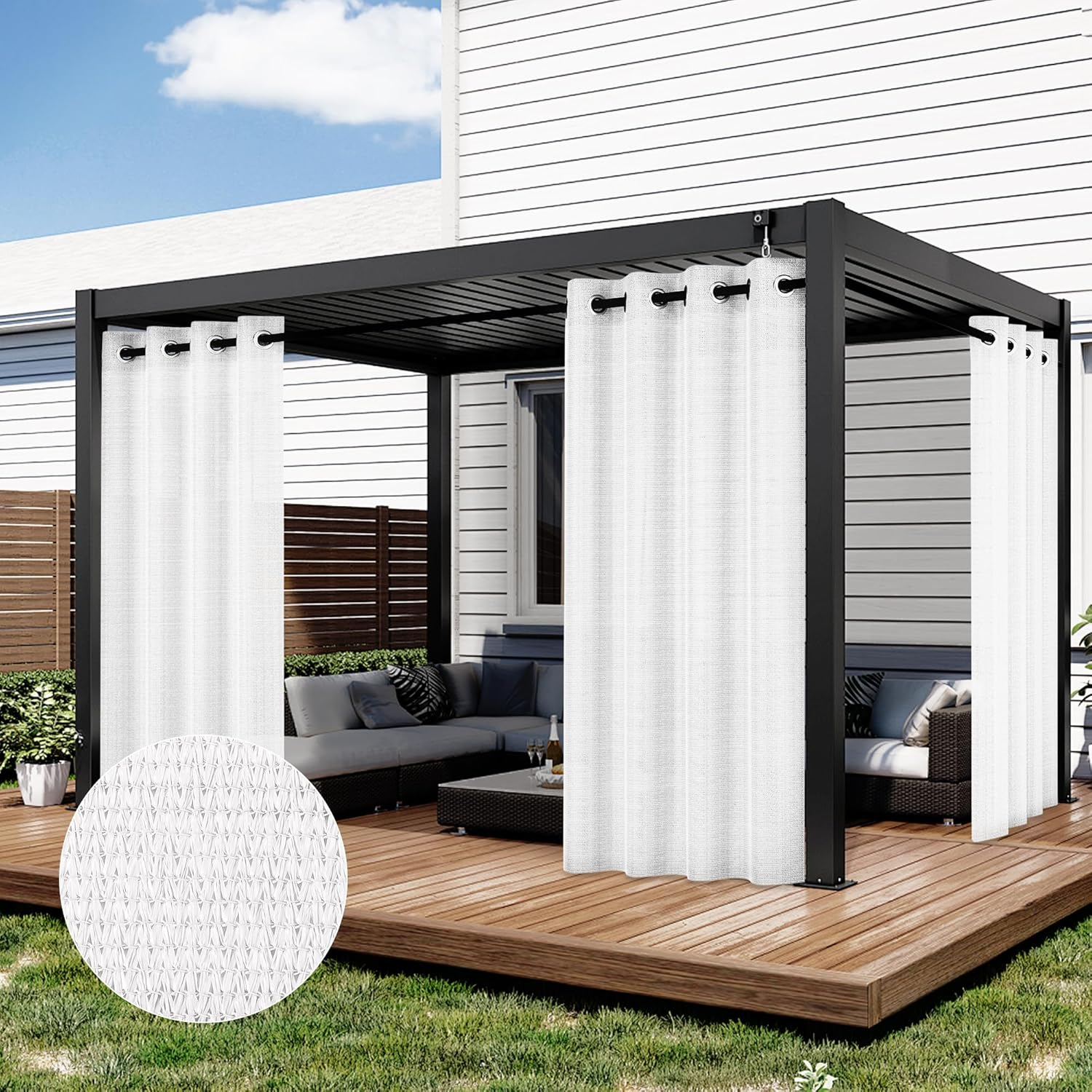 Lazblinds Outdoor Curtains for Patio, Waterproof Sunlight Blocking Vertical Drapes, UV Resistant outside Curtains with Stainless Grommet for Gazebo & Front Porch, White, 84Wx84L Inch