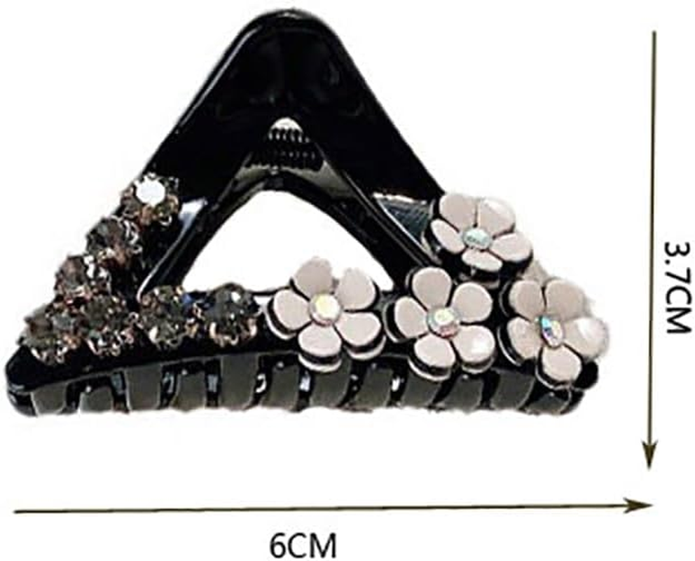 Mini Hair Claw Clip Rhinestone Triangle Crab Hair Clip Tiny Hair Jaw Clips Barrettes Non Slip Hair Bow Grip Flower Hair Accessories for Women Ladies 2Pcs image number 5