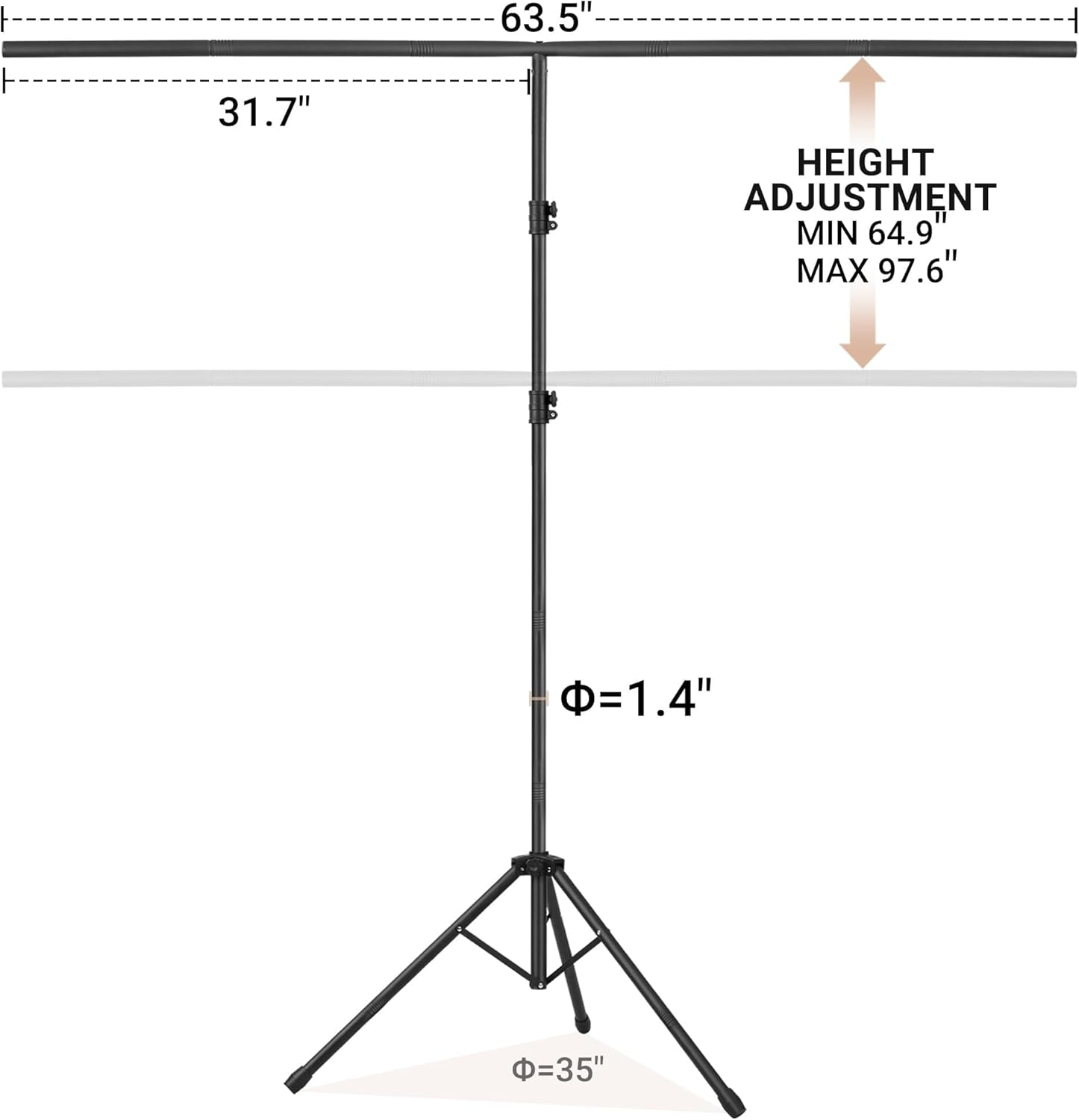Photography T-Shape Backdrop Stand Kit, 1.5M X 2M, with 6 Spring Clamps and Carry Bag (Black, 1.5 * 2M) image number 4