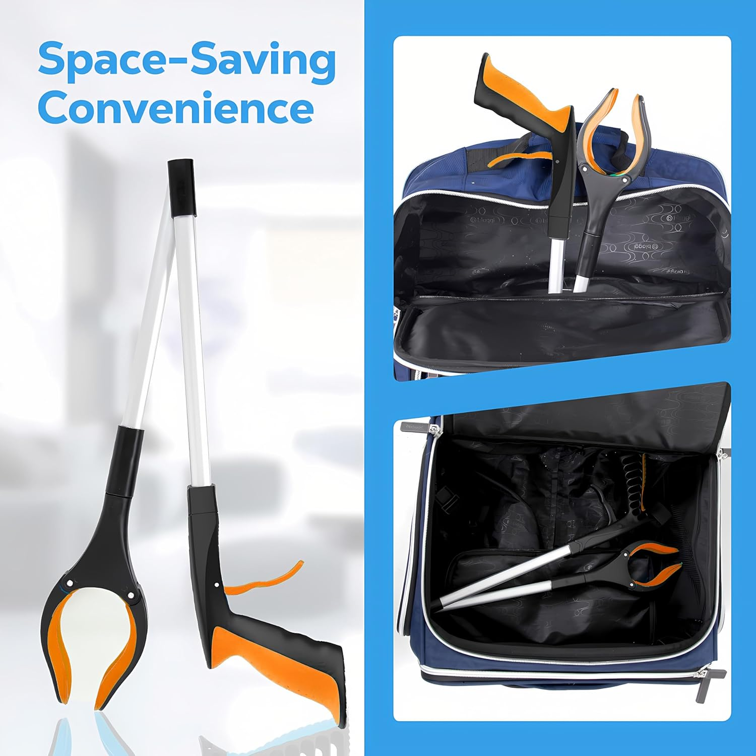 Reacher Grabber - Foldable Gripper and Reaching Tool - 32&rdquo;Extra Long Handy Trash Claw Grabber, Mobility Aid Reaching Assist Tool for Trash Pick Up, Litter Picker, Arm Extension (Orange) - Black Blue image number 4