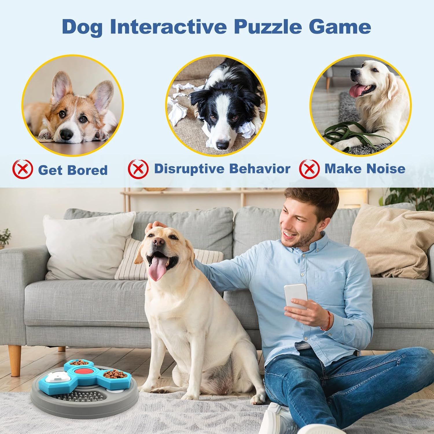Dog Puzzle Toys, Slow Feeder and Lick Mat Bundle, Dogs Food Puzzle Feeder Toys with Enrichment for IQ Training, Slow Feeder for Small Dogs Boredom and Mentally Stimulating