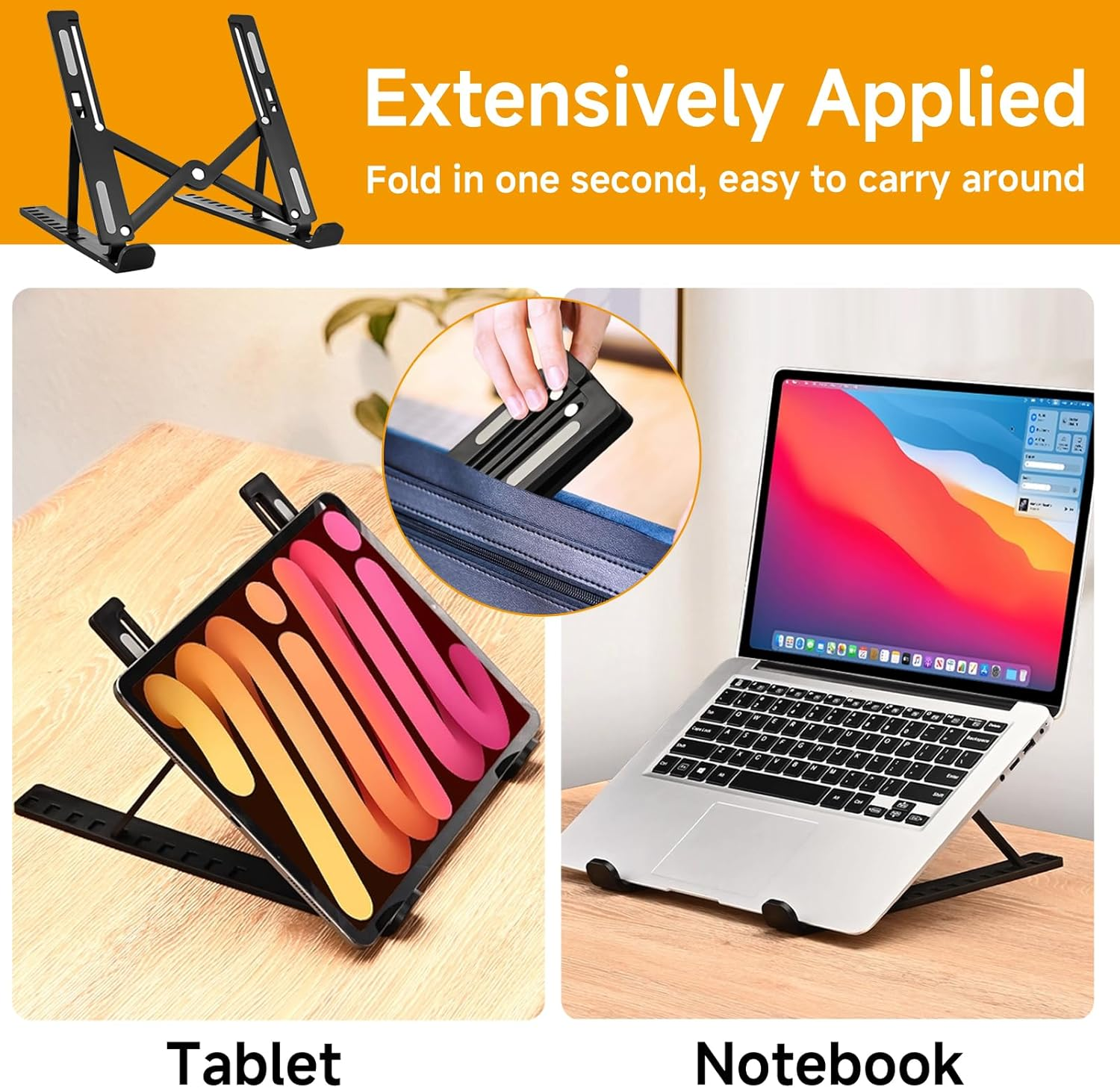 Ergonomic Adjustable Laptop Stand, Portable Laptop Riser for Desk, Foldable Plastic Computer Stand Compatible with Macbook & 10-17" Laptops, Essential Computer Accessories (Black) image number 4