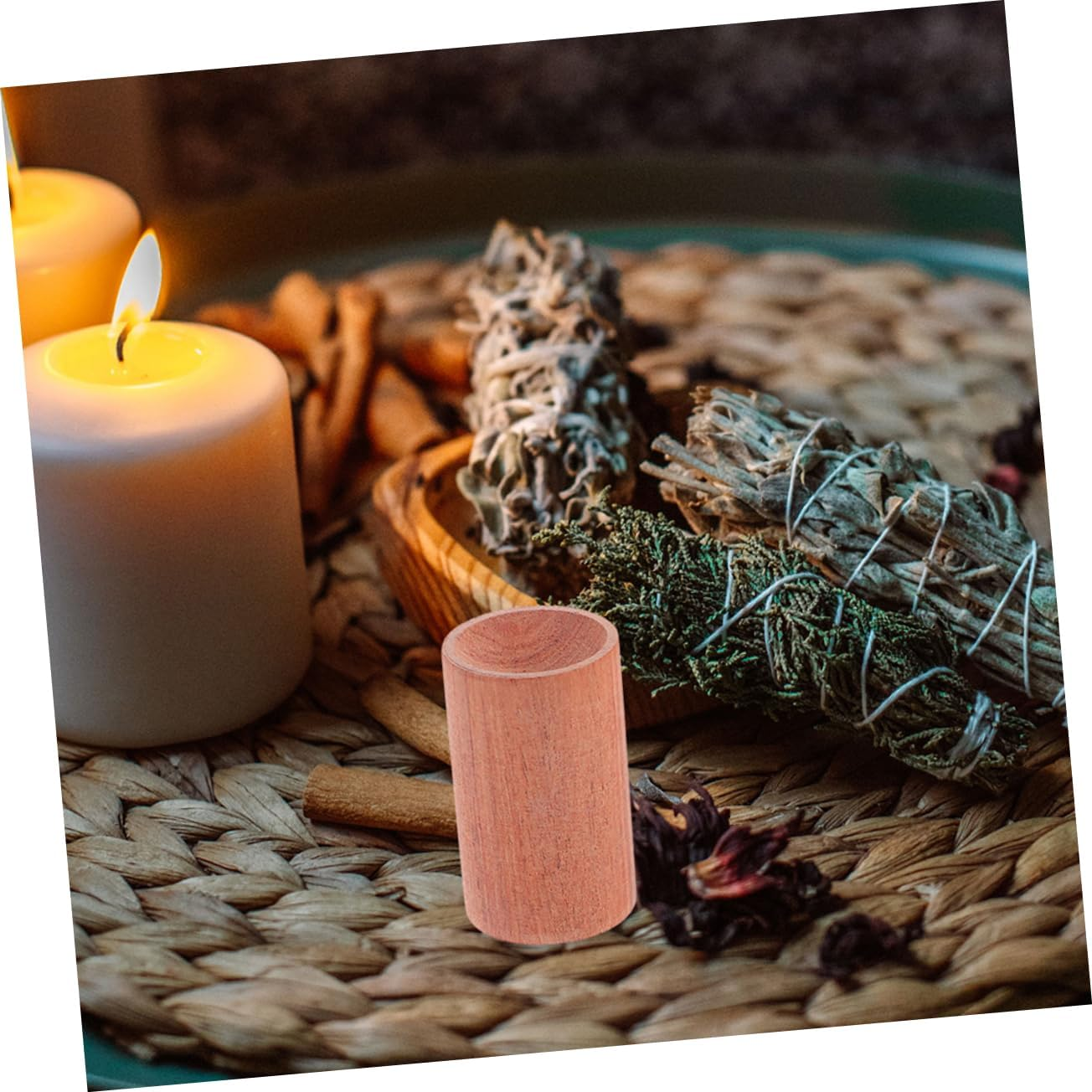 WEKADRIN 4Pcs Mini Cylinder Pedestal Stands Aromatherapy Essential Oil Base round Cylinder Wood Pedestal Display image number 6