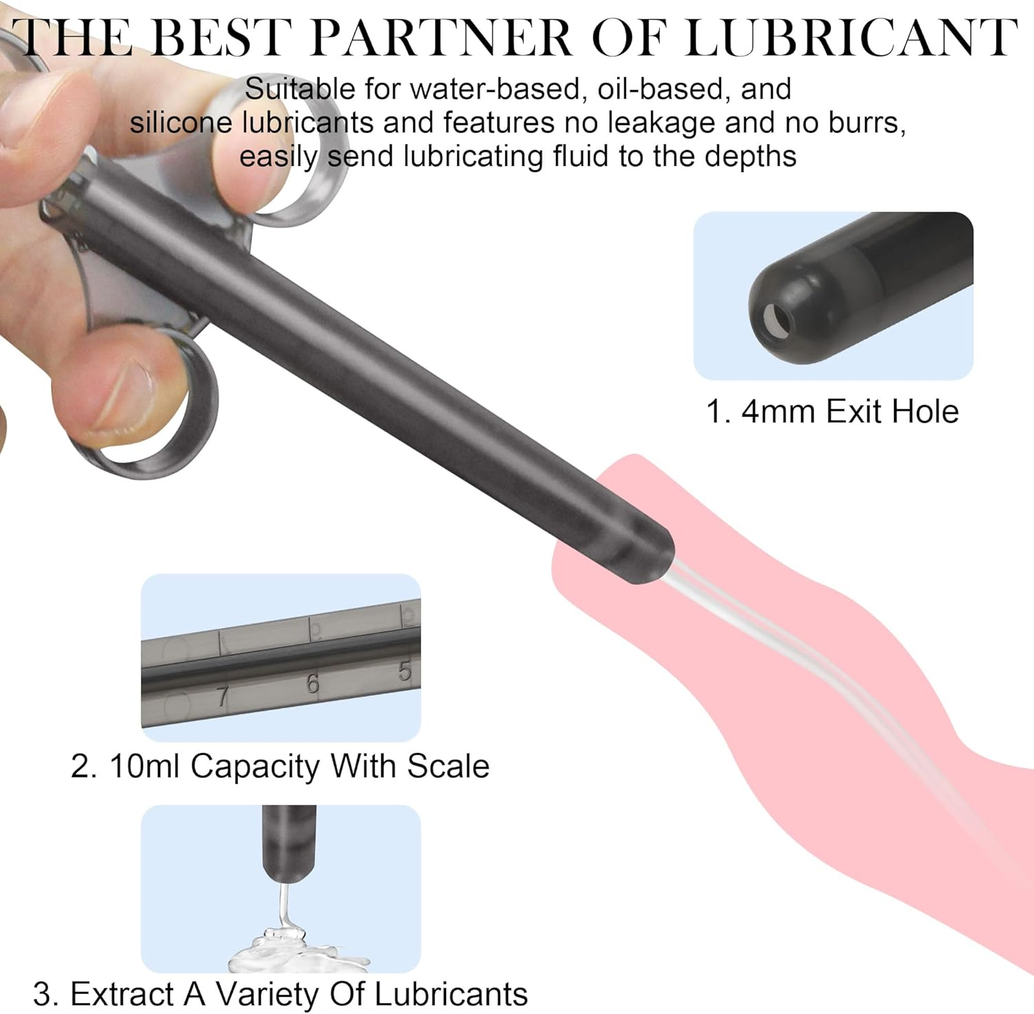 [2 Pack+Storage Bag]Lube Applicator for Women,Men,Precision Female Lubricant Tube Applicator with [10Ml Precision Markings][Easy Use/Clean][Reusable][Silicone][No Disposable]